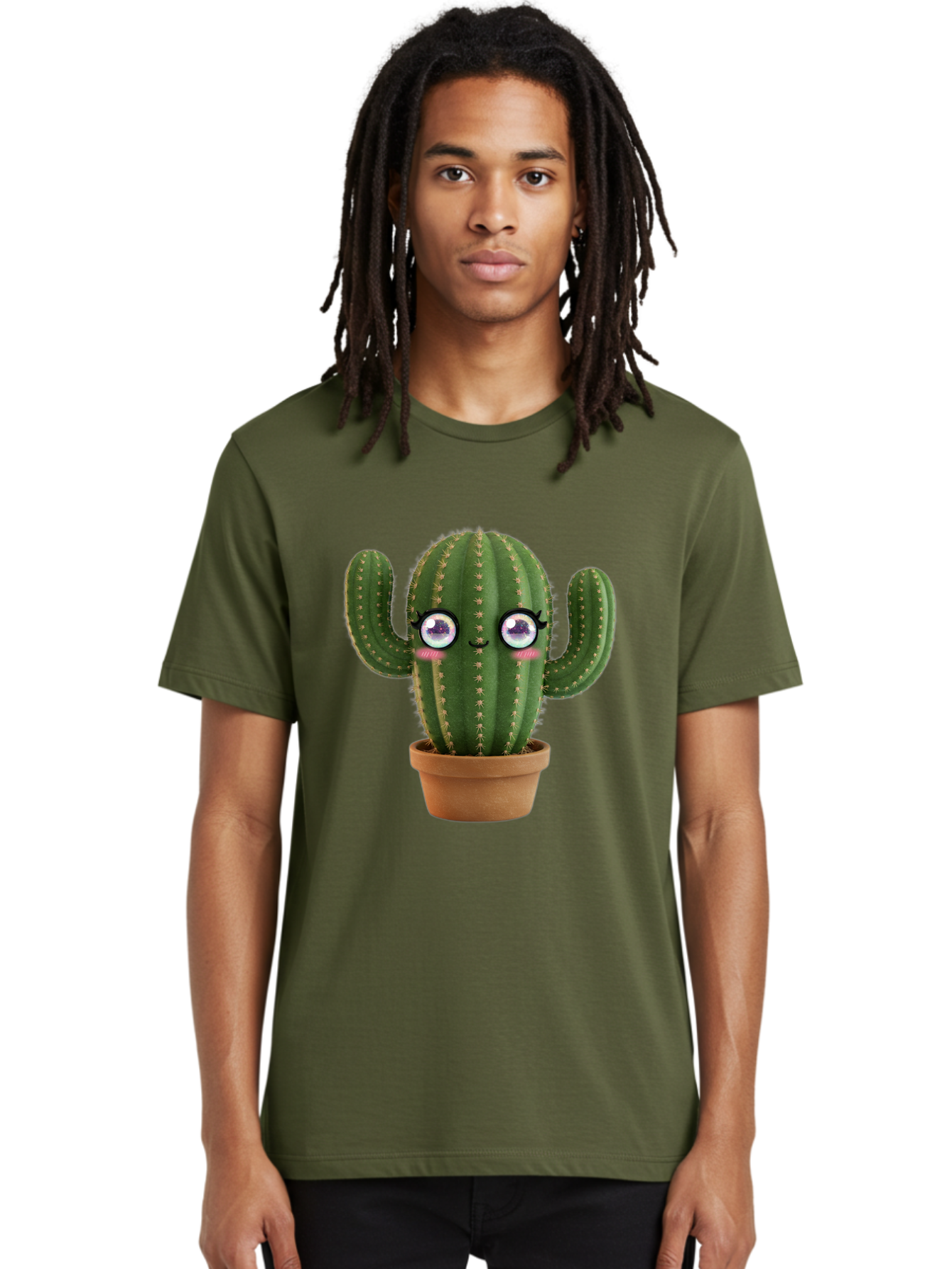 Cute-Cactus-1 Men'S Graphic Tee, 100% Cotton, Comfortable Casual Summer Wear, Machine Washable, Cartoon Cactus, Anthropomorphic Plant, Kawaii Character, Potted Cactus, Succulent Design, Funny Face, Cute Eyes, Terracotta Pot, Quirky Character, Bac961 23