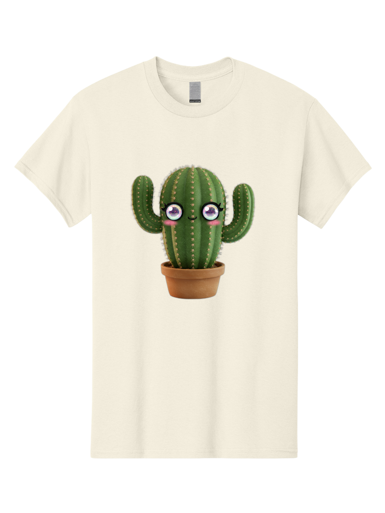 Cute-Cactus-1 Men'S Graphic Tee, 100% Cotton, Comfortable Casual Summer Wear, Machine Washable, Cartoon Cactus, Anthropomorphic Plant, Kawaii Character, Potted Cactus, Succulent Design, Funny Face, Cute Eyes, Terracotta Pot, Quirky Character, Bac961 13