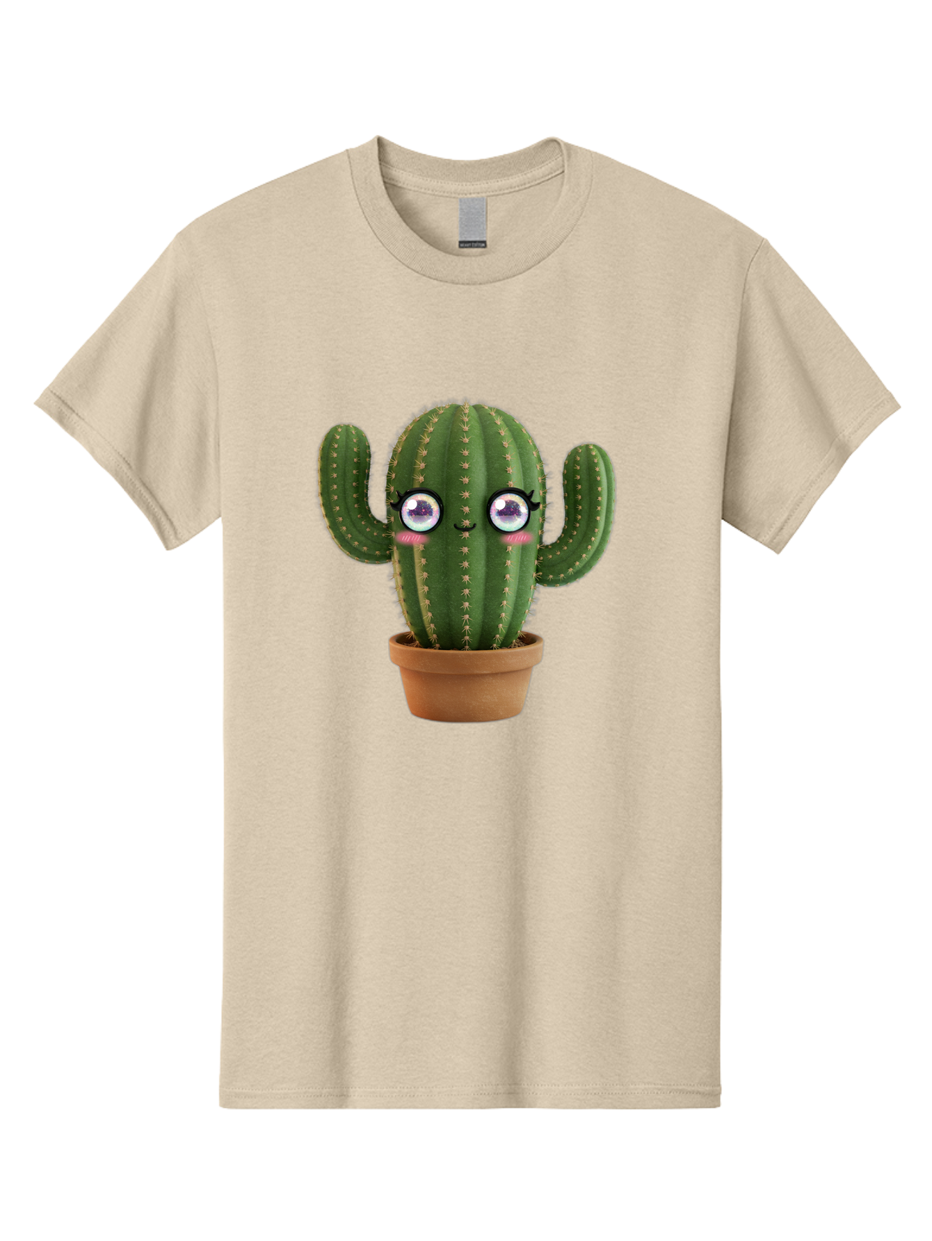 Cute-Cactus-1 Men'S Graphic Tee, 100% Cotton, Comfortable Casual Summer Wear, Machine Washable, Cartoon Cactus, Anthropomorphic Plant, Kawaii Character, Potted Cactus, Succulent Design, Funny Face, Cute Eyes, Terracotta Pot, Quirky Character, Bac961 4