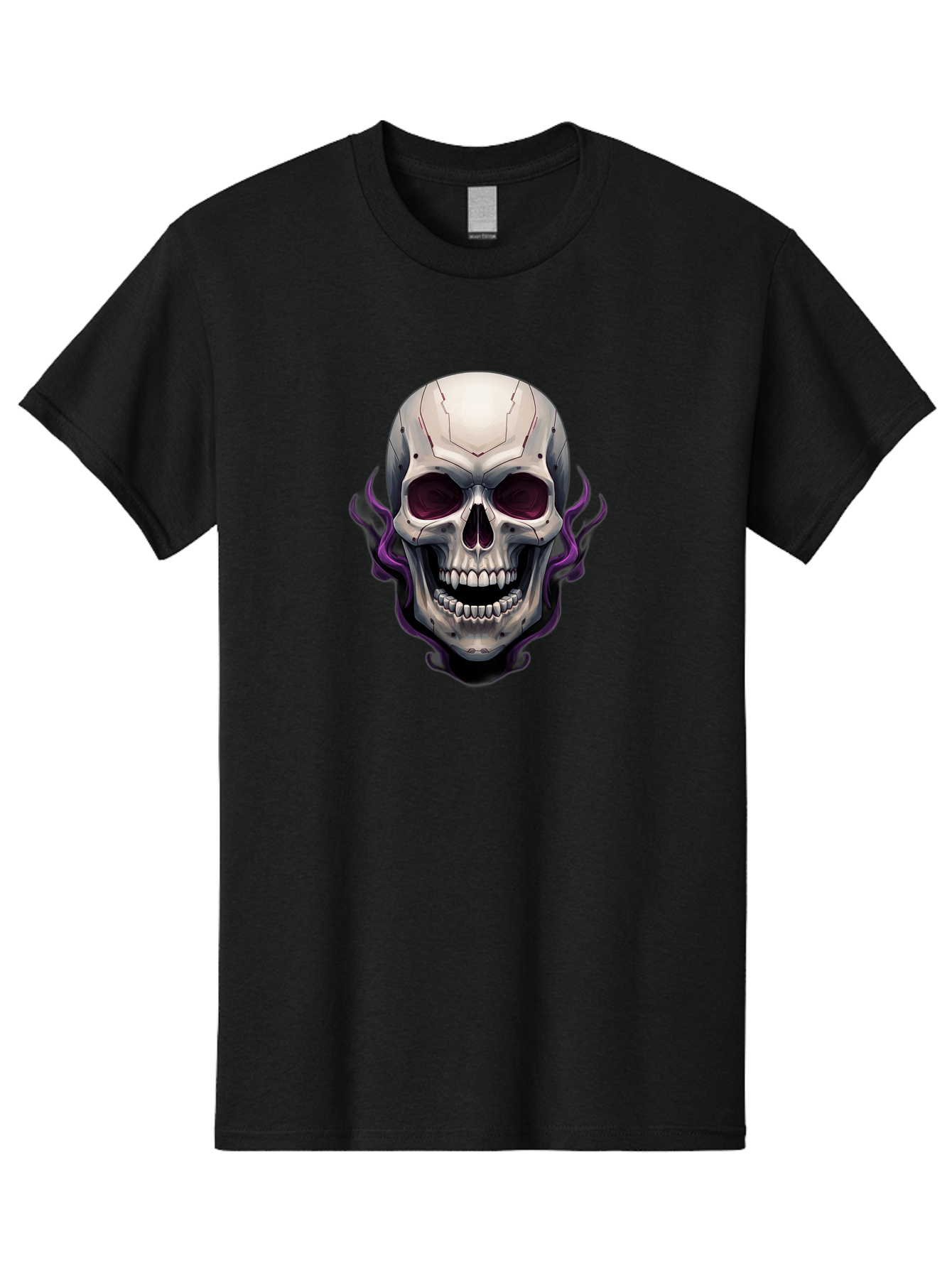 Cyborg-Skull Men'S Graphic Tee, 100% Cotton, Comfortable Casual Summer Wear, Machine Washable, Metallic Skull, Robotic Face, Purple Smoke, Futuristic Design, Cyberpunk Aesthetic, Dark Art, Halloween Theme, Gothic Style, Metal Texture, Bac971 15