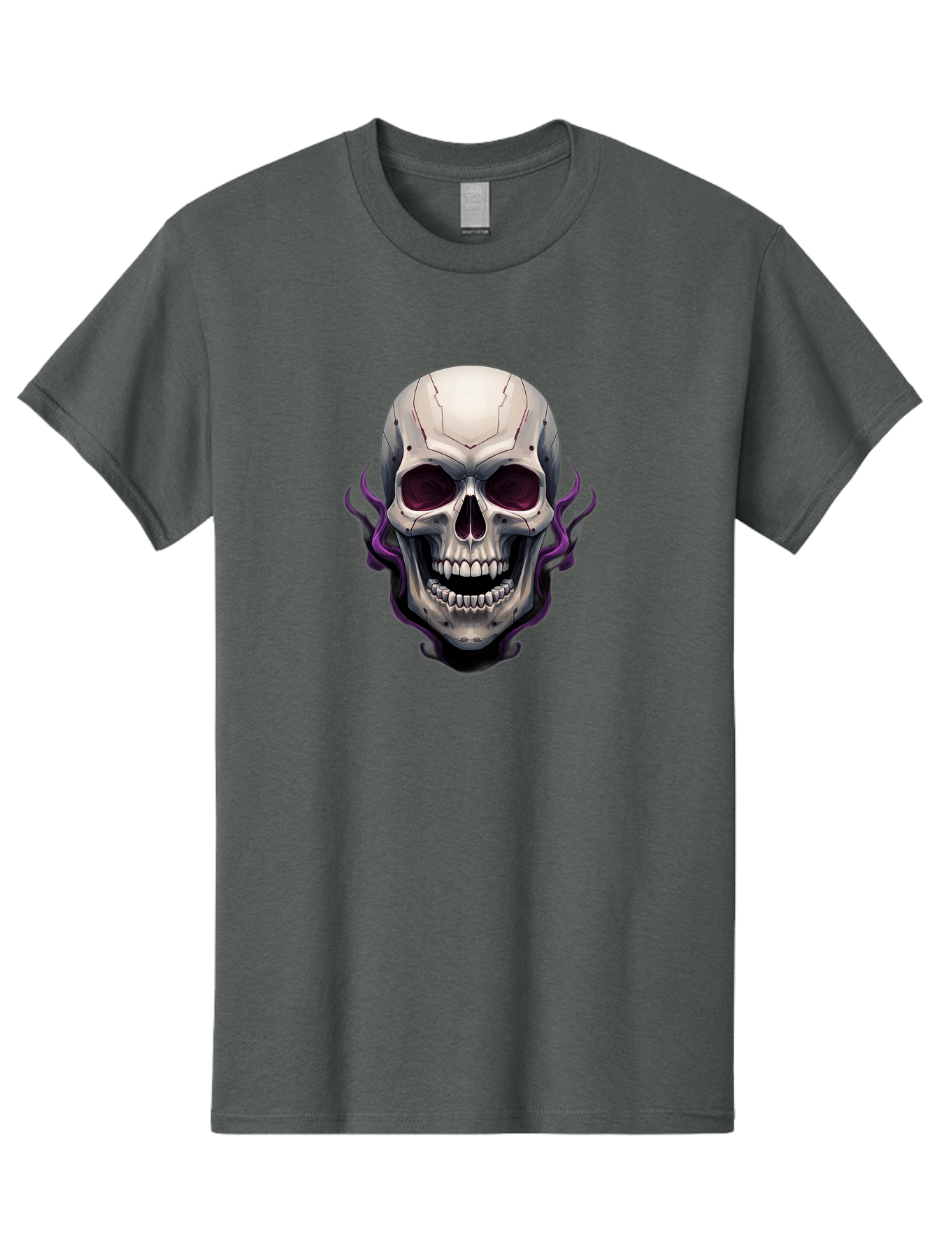 Cyborg-Skull Men'S Graphic Tee, 100% Cotton, Comfortable Casual Summer Wear, Machine Washable, Metallic Skull, Robotic Face, Purple Smoke, Futuristic Design, Cyberpunk Aesthetic, Dark Art, Halloween Theme, Gothic Style, Metal Texture, Bac971 10
