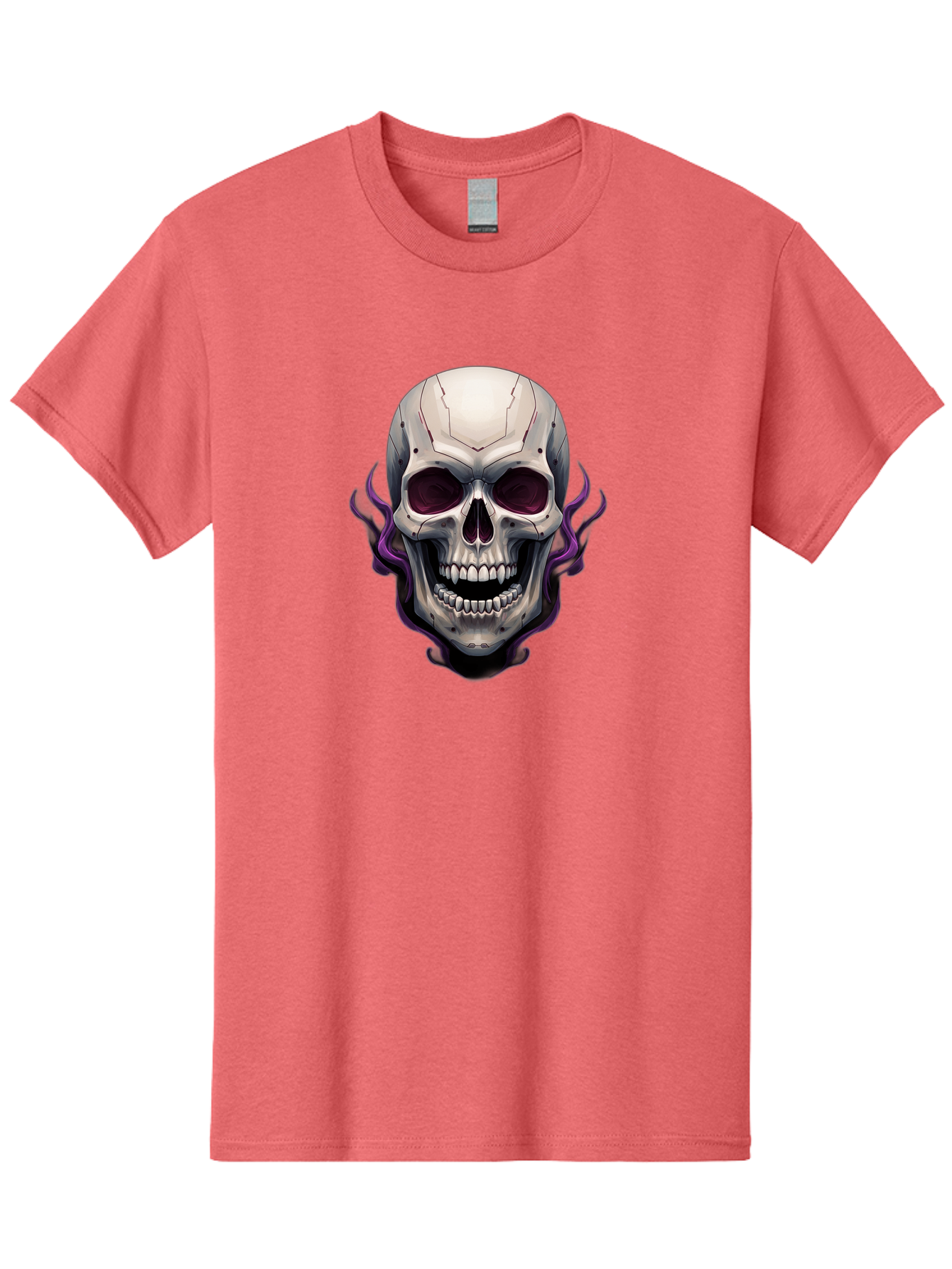 Cyborg-Skull Men'S Graphic Tee, 100% Cotton, Comfortable Casual Summer Wear, Machine Washable, Metallic Skull, Robotic Face, Purple Smoke, Futuristic Design, Cyberpunk Aesthetic, Dark Art, Halloween Theme, Gothic Style, Metal Texture, Bac971 3
