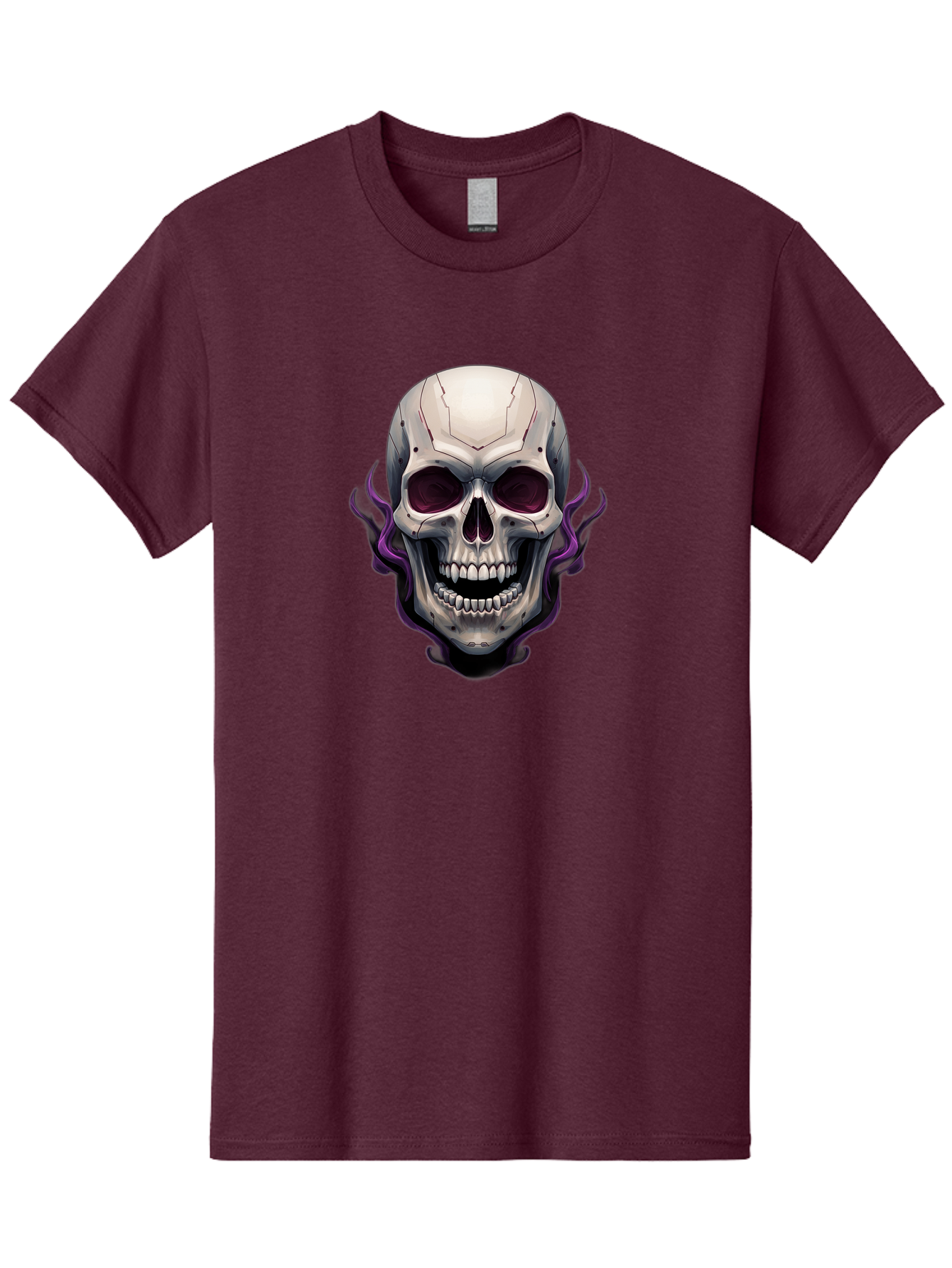 Cyborg-Skull Men'S Graphic Tee, 100% Cotton, Comfortable Casual Summer Wear, Machine Washable, Metallic Skull, Robotic Face, Purple Smoke, Futuristic Design, Cyberpunk Aesthetic, Dark Art, Halloween Theme, Gothic Style, Metal Texture, Bac971 6