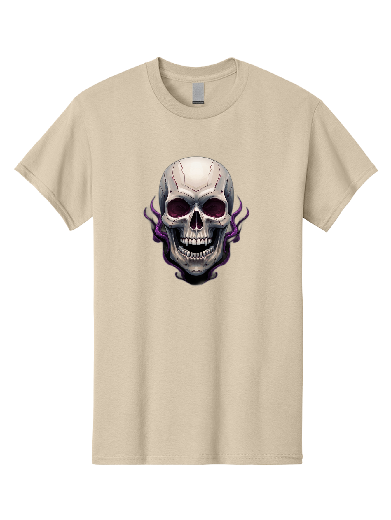 Cyborg-Skull Men'S Graphic Tee, 100% Cotton, Comfortable Casual Summer Wear, Machine Washable, Metallic Skull, Robotic Face, Purple Smoke, Futuristic Design, Cyberpunk Aesthetic, Dark Art, Halloween Theme, Gothic Style, Metal Texture, Bac971 8
