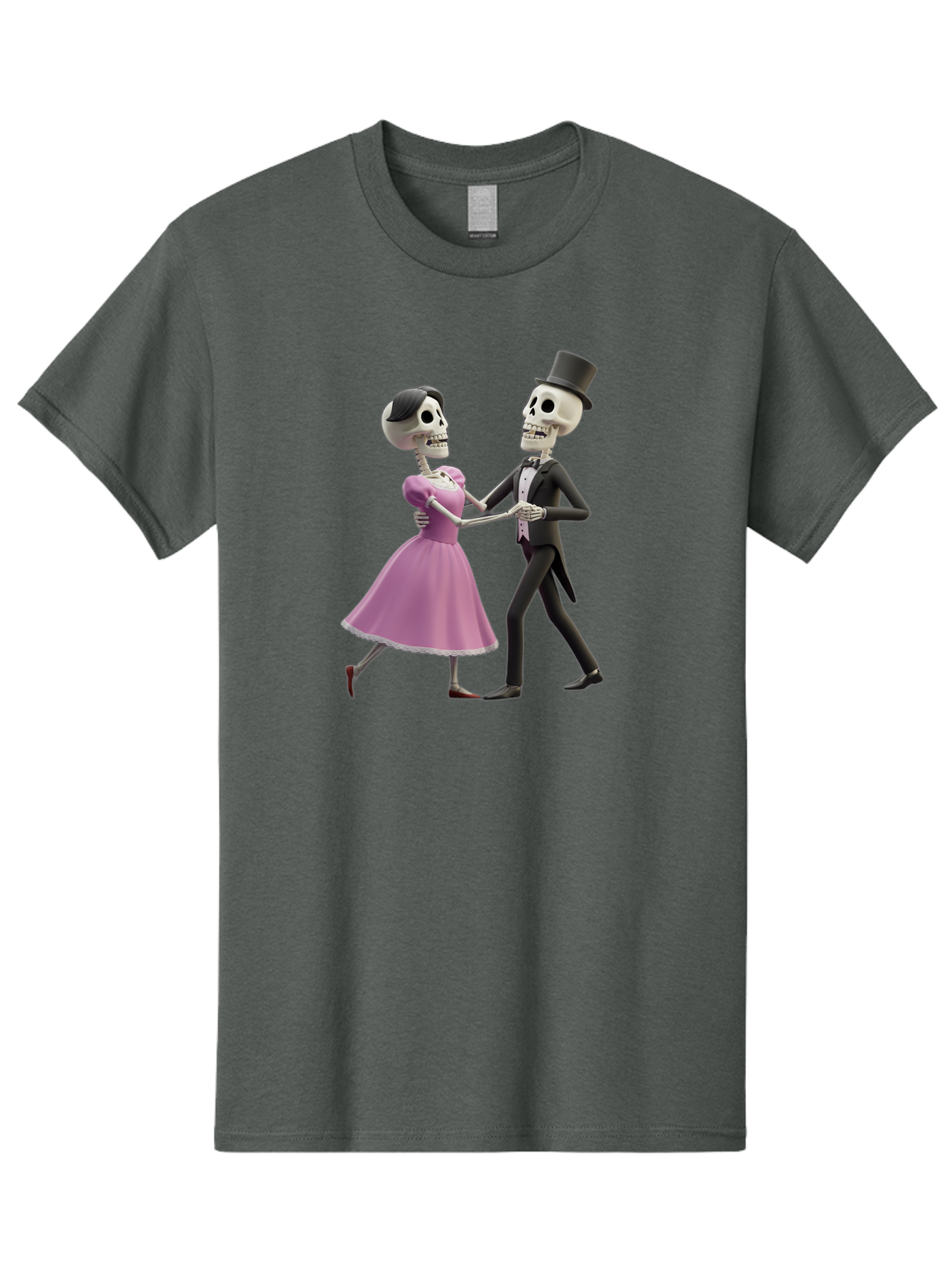 Dancing-Skeletons Men'S Graphic Tee, 100% Cotton, Comfortable Casual Summer Wear, Machine Washable, Skeleton Couple Dancing, Day Of The Dead Celebration, Calavera Fashion, Traditional Mexican Attire, Sugar Skull Makeup, Waltz Dance, Bac974 2