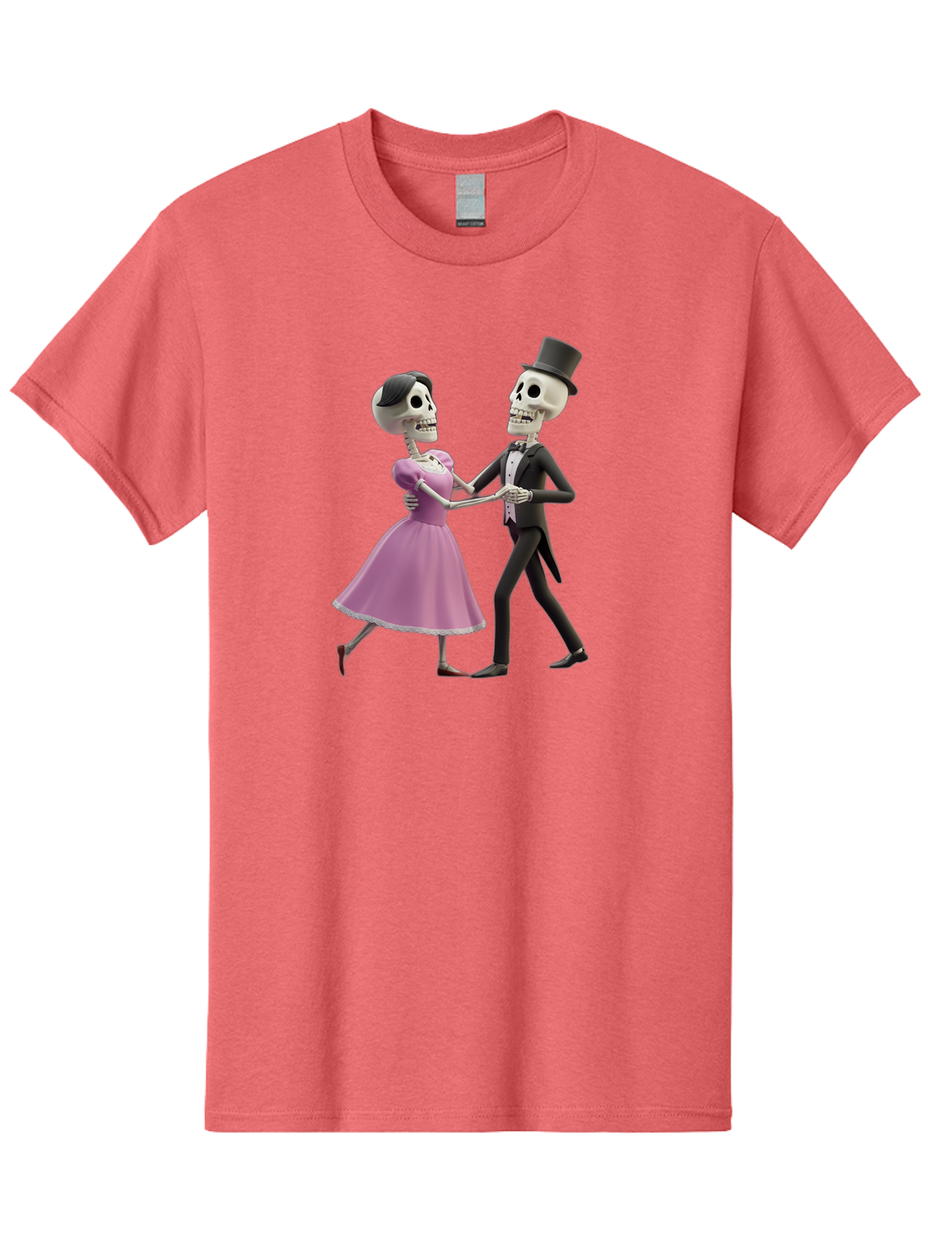 Dancing-Skeletons Men'S Graphic Tee, 100% Cotton, Comfortable Casual Summer Wear, Machine Washable, Skeleton Couple Dancing, Day Of The Dead Celebration, Calavera Fashion, Traditional Mexican Attire, Sugar Skull Makeup, Waltz Dance, Bac974 6
