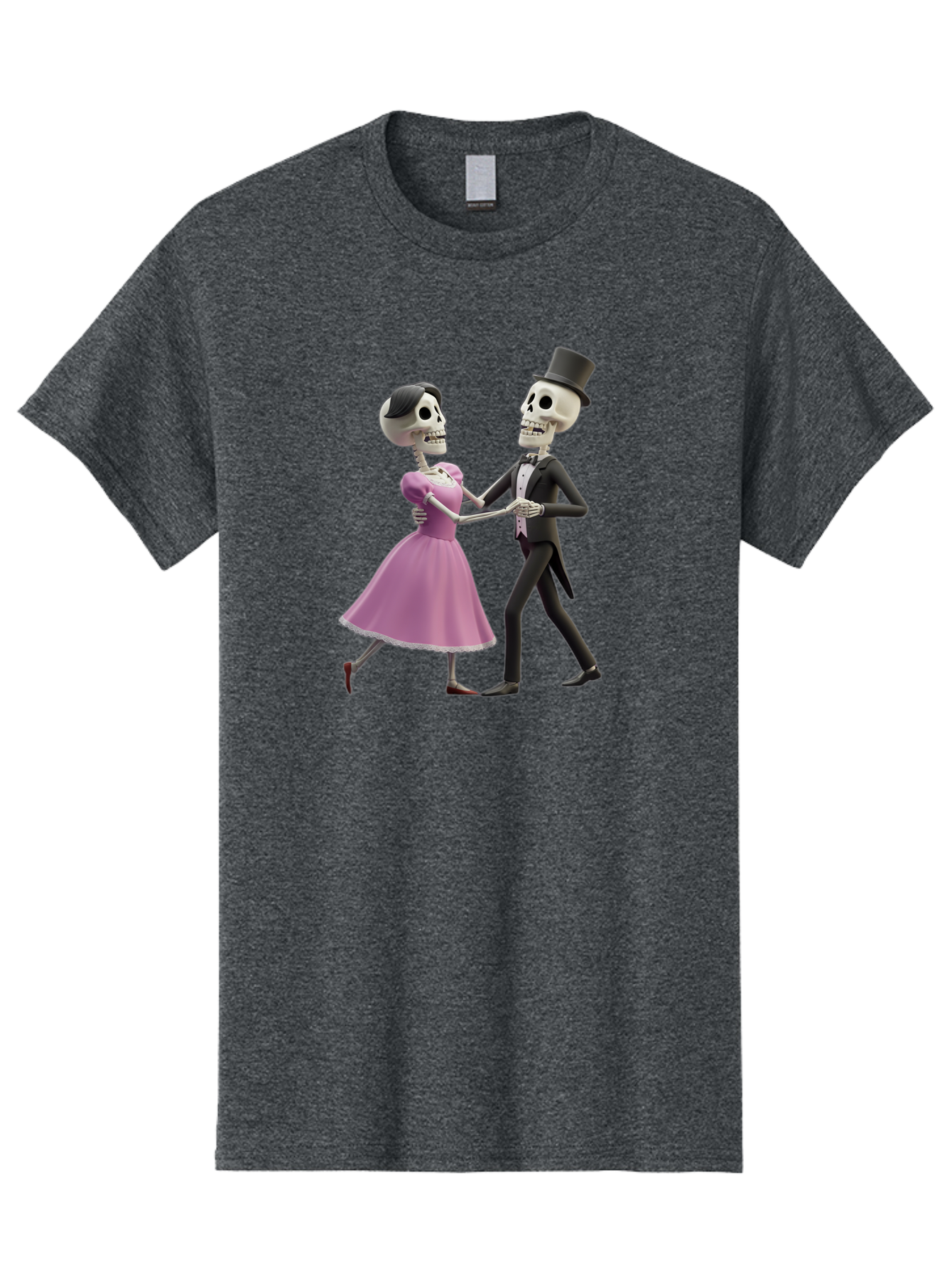Dancing-Skeletons Men'S Graphic Tee, 100% Cotton, Comfortable Casual Summer Wear, Machine Washable, Skeleton Couple Dancing, Day Of The Dead Celebration, Calavera Fashion, Traditional Mexican Attire, Sugar Skull Makeup, Waltz Dance, Bac974 7