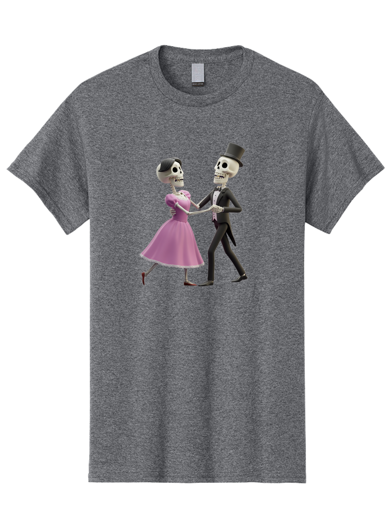 Dancing-Skeletons Men'S Graphic Tee, 100% Cotton, Comfortable Casual Summer Wear, Machine Washable, Skeleton Couple Dancing, Day Of The Dead Celebration, Calavera Fashion, Traditional Mexican Attire, Sugar Skull Makeup, Waltz Dance, Bac974 4