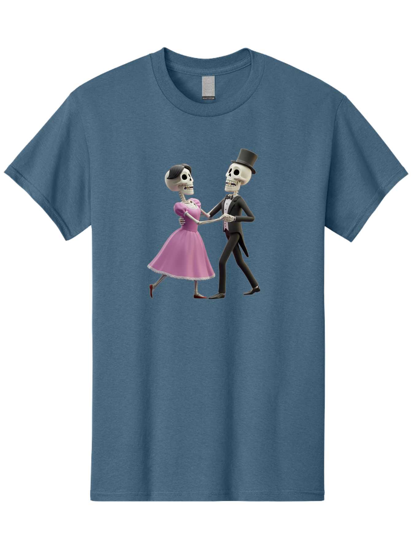 Dancing-Skeletons Men'S Graphic Tee, 100% Cotton, Comfortable Casual Summer Wear, Machine Washable, Skeleton Couple Dancing, Day Of The Dead Celebration, Calavera Fashion, Traditional Mexican Attire, Sugar Skull Makeup, Waltz Dance, Bac974 8