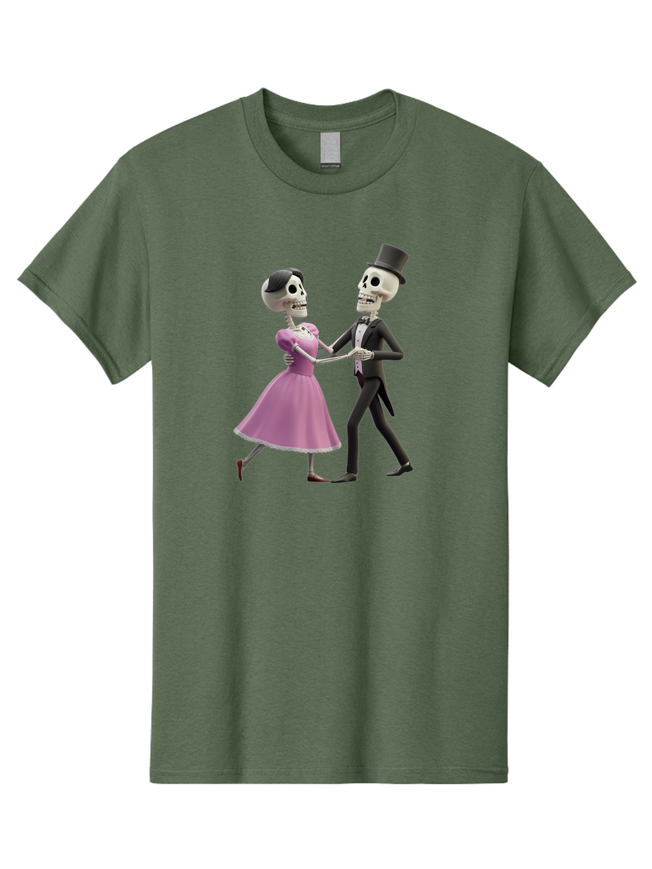 Dancing-Skeletons Men'S Graphic Tee, 100% Cotton, Comfortable Casual Summer Wear, Machine Washable, Skeleton Couple Dancing, Day Of The Dead Celebration, Calavera Fashion, Traditional Mexican Attire, Sugar Skull Makeup, Waltz Dance, Bac974 11