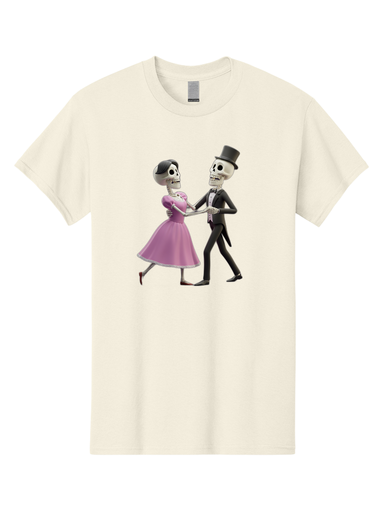 Dancing-Skeletons Men'S Graphic Tee, 100% Cotton, Comfortable Casual Summer Wear, Machine Washable, Skeleton Couple Dancing, Day Of The Dead Celebration, Calavera Fashion, Traditional Mexican Attire, Sugar Skull Makeup, Waltz Dance, Bac974 9