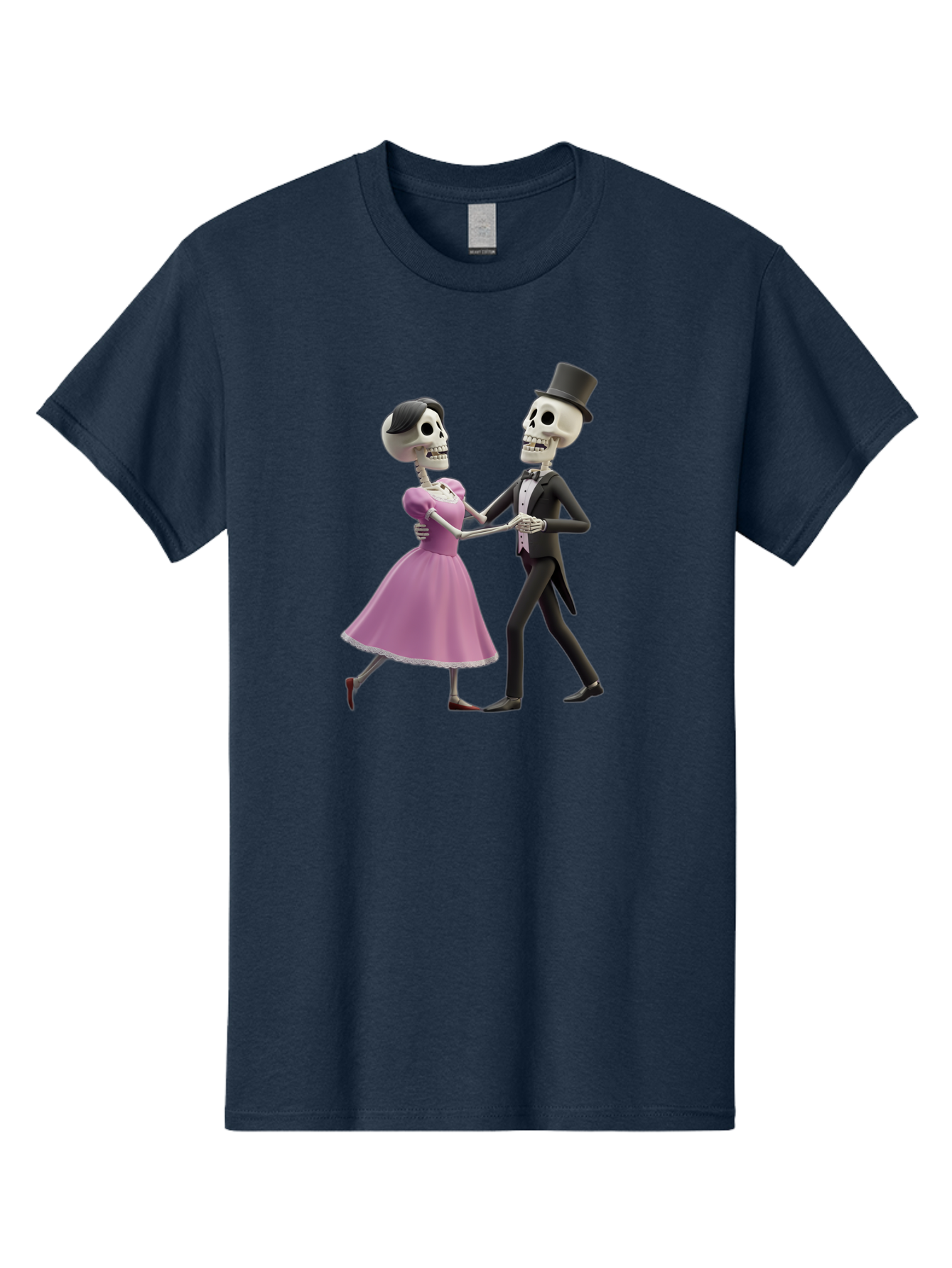 Dancing-Skeletons Men'S Graphic Tee, 100% Cotton, Comfortable Casual Summer Wear, Machine Washable, Skeleton Couple Dancing, Day Of The Dead Celebration, Calavera Fashion, Traditional Mexican Attire, Sugar Skull Makeup, Waltz Dance, Bac974 3
