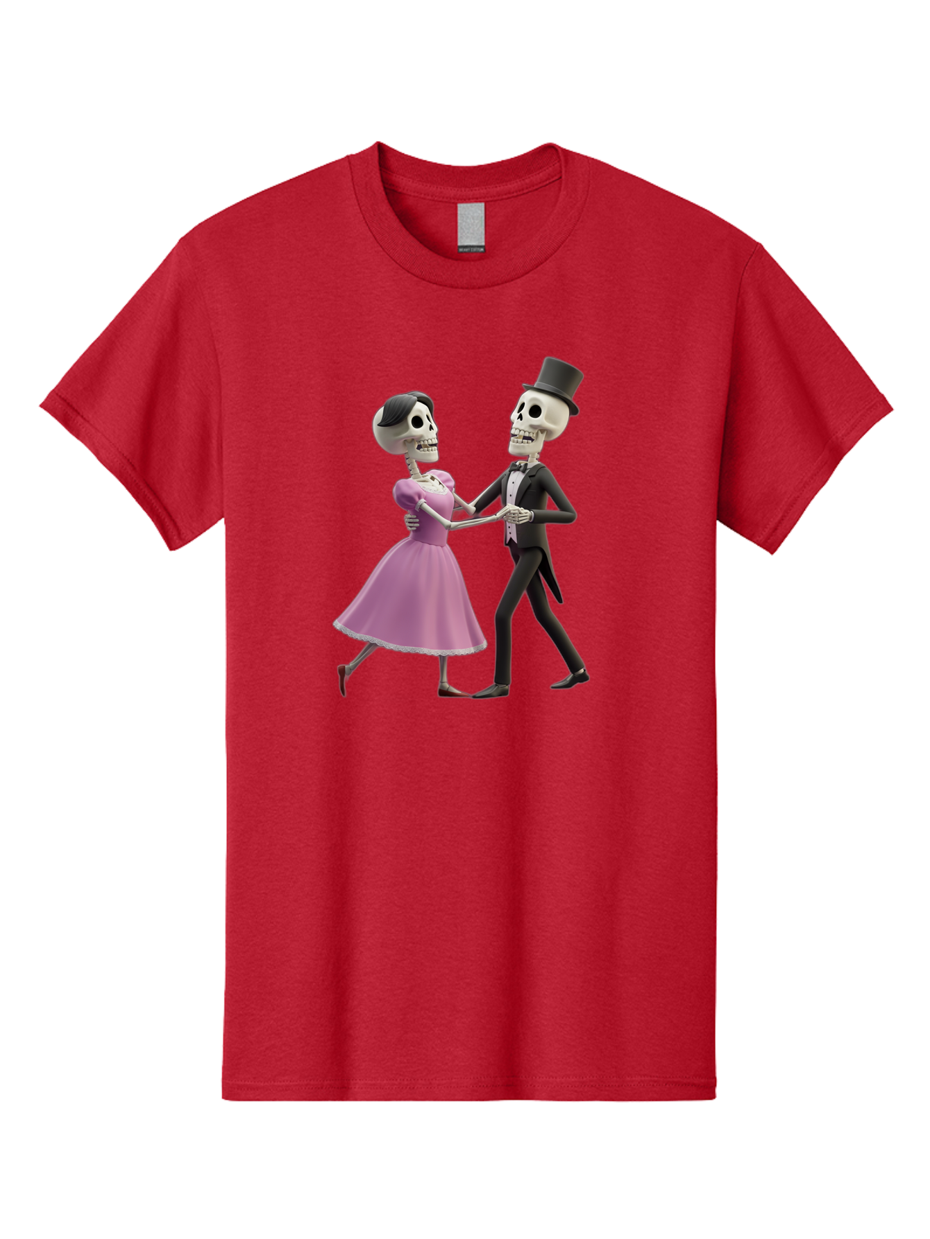 Dancing-Skeletons Men'S Graphic Tee, 100% Cotton, Comfortable Casual Summer Wear, Machine Washable, Skeleton Couple Dancing, Day Of The Dead Celebration, Calavera Fashion, Traditional Mexican Attire, Sugar Skull Makeup, Waltz Dance, Bac974 10