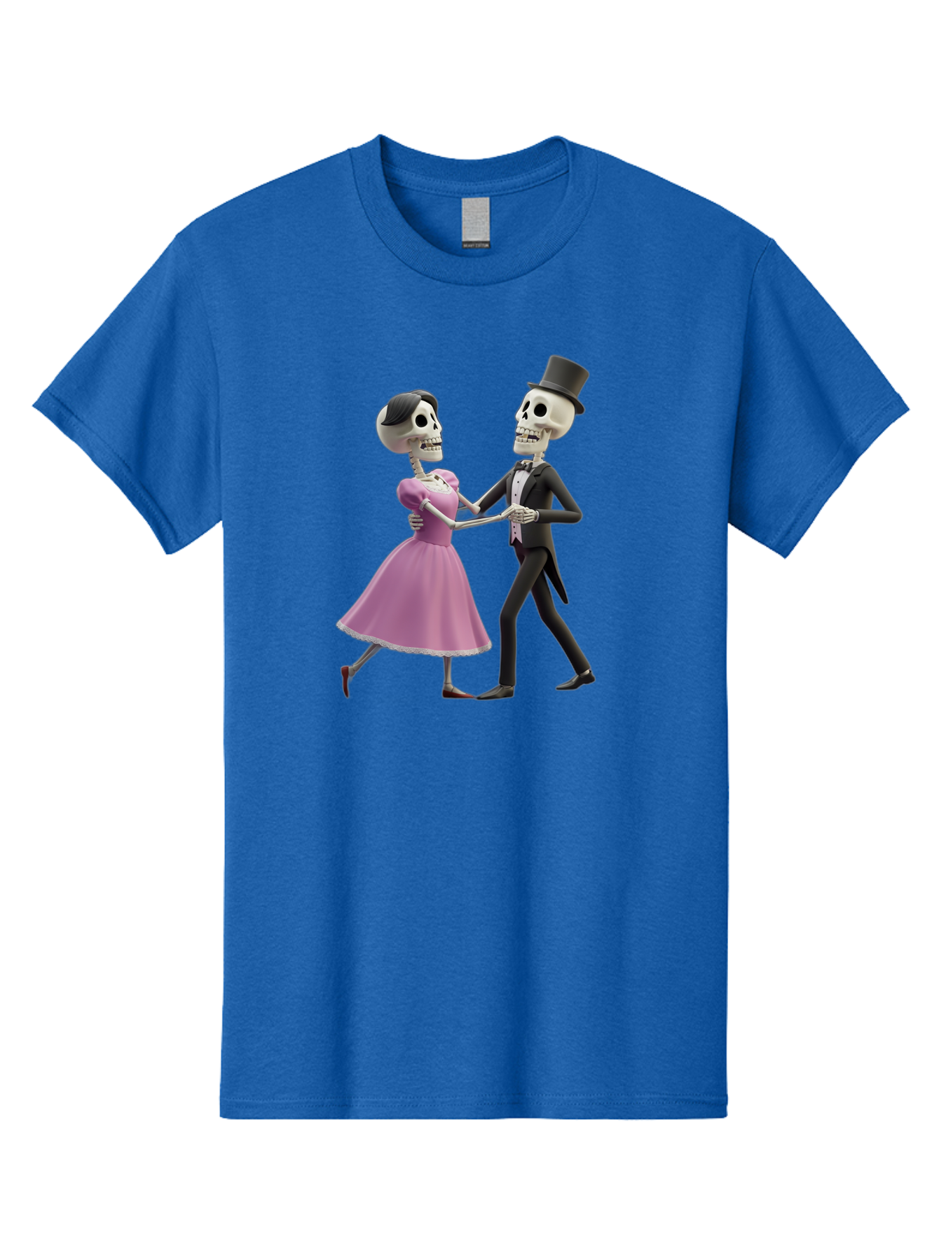 Dancing-Skeletons Men'S Graphic Tee, 100% Cotton, Comfortable Casual Summer Wear, Machine Washable, Skeleton Couple Dancing, Day Of The Dead Celebration, Calavera Fashion, Traditional Mexican Attire, Sugar Skull Makeup, Waltz Dance, Bac974 13