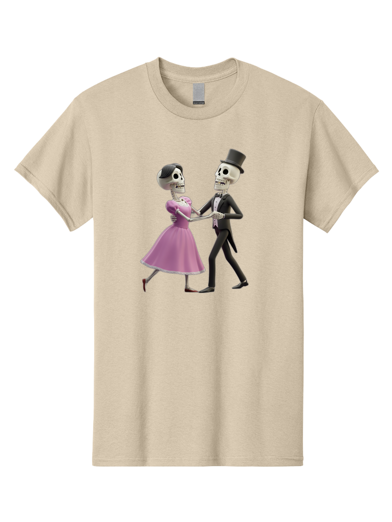 Dancing-Skeletons Men'S Graphic Tee, 100% Cotton, Comfortable Casual Summer Wear, Machine Washable, Skeleton Couple Dancing, Day Of The Dead Celebration, Calavera Fashion, Traditional Mexican Attire, Sugar Skull Makeup, Waltz Dance, Bac974 5