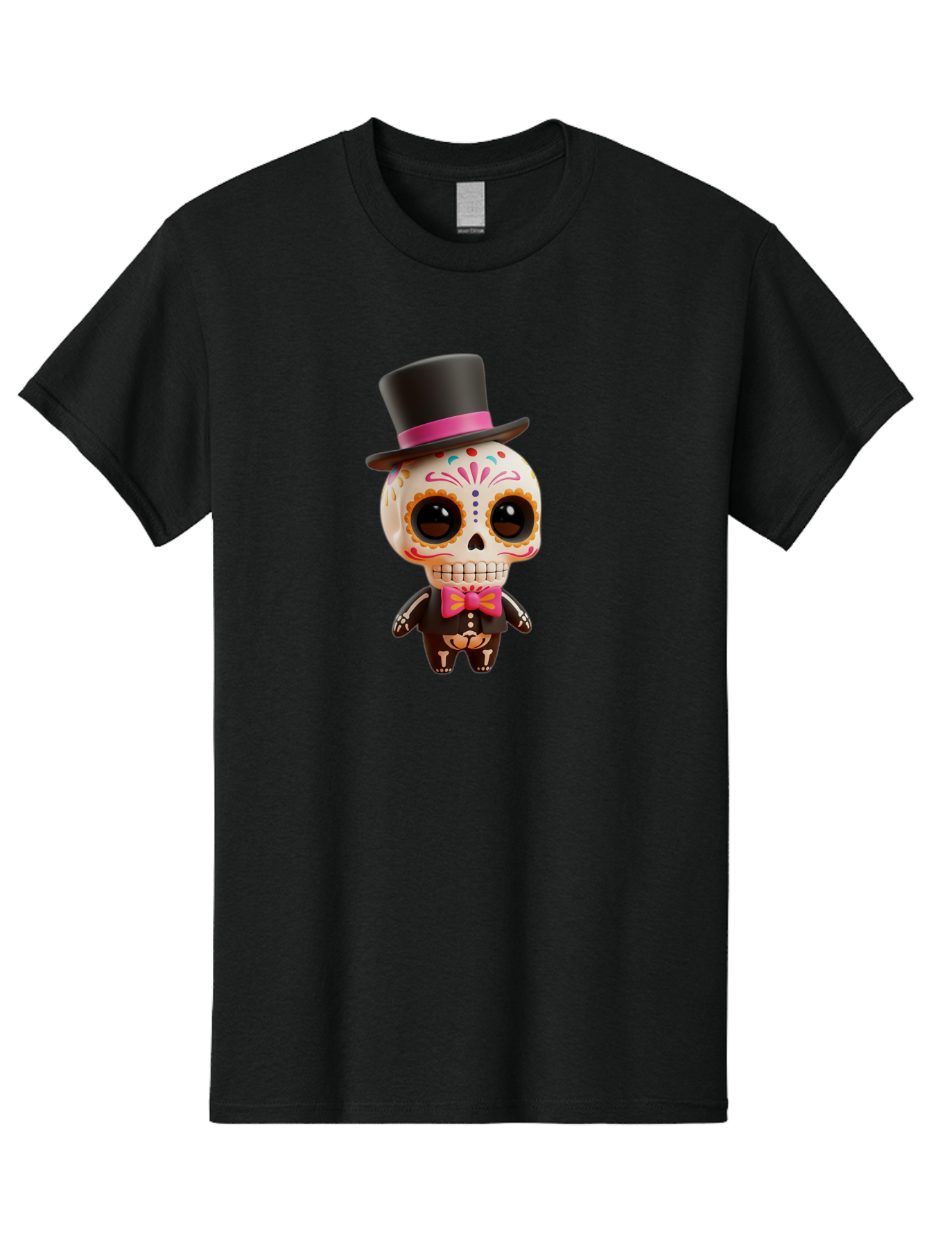 Day-Of-The-Dead-Skeleton Men'S Graphic Tee, 100% Cotton, Comfortable Casual Summer Wear, Machine Washable, Sugar Skull, Day Of The Dead, Dia De Los Muertos, Skeleton Figurine, Colorful Decorations, Festive Attire, Top Hat, Bow Tie, Bac977 14