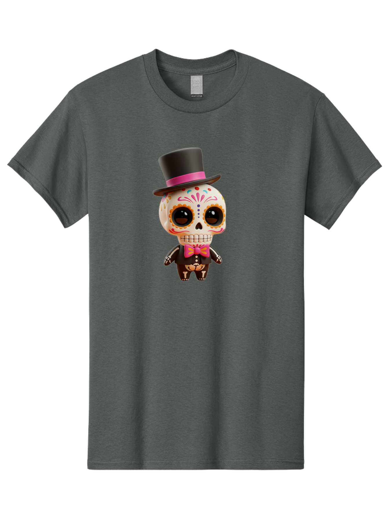 Day-Of-The-Dead-Skeleton Men'S Graphic Tee, 100% Cotton, Comfortable Casual Summer Wear, Machine Washable, Sugar Skull, Day Of The Dead, Dia De Los Muertos, Skeleton Figurine, Colorful Decorations, Festive Attire, Top Hat, Bow Tie, Bac977 10