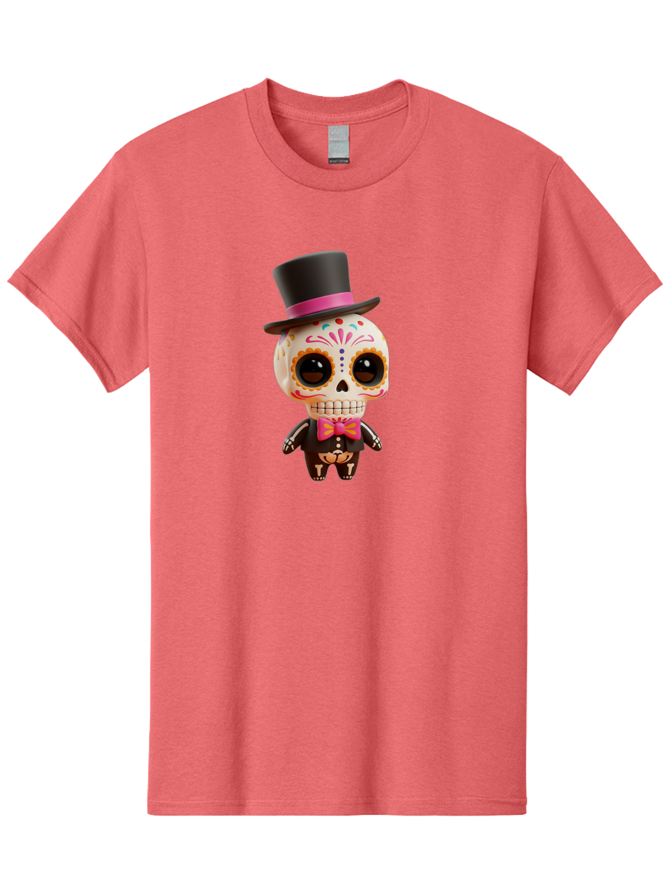 Day-Of-The-Dead-Skeleton Men'S Graphic Tee, 100% Cotton, Comfortable Casual Summer Wear, Machine Washable, Sugar Skull, Day Of The Dead, Dia De Los Muertos, Skeleton Figurine, Colorful Decorations, Festive Attire, Top Hat, Bow Tie, Bac977 15