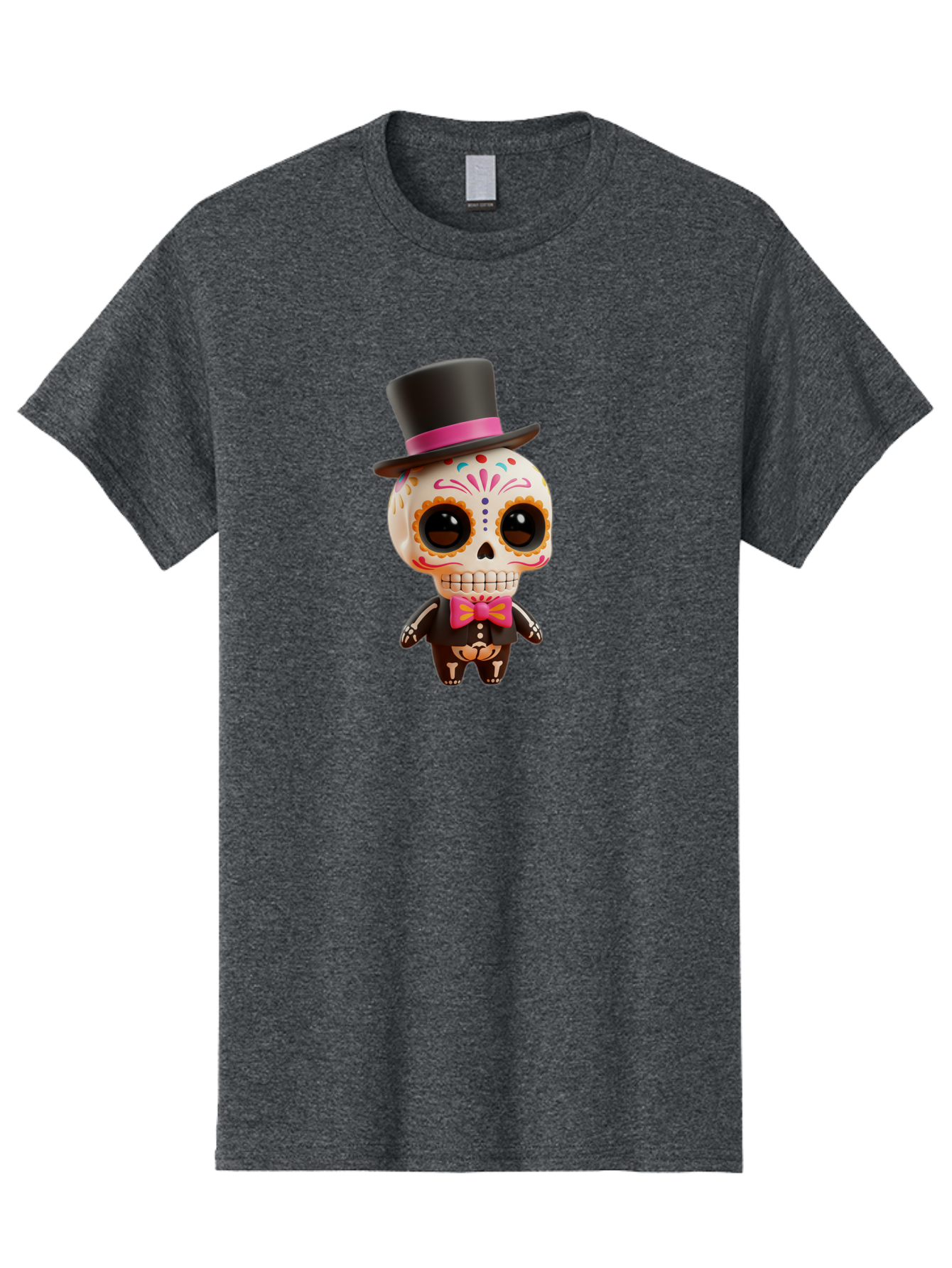 Day-Of-The-Dead-Skeleton Men'S Graphic Tee, 100% Cotton, Comfortable Casual Summer Wear, Machine Washable, Sugar Skull, Day Of The Dead, Dia De Los Muertos, Skeleton Figurine, Colorful Decorations, Festive Attire, Top Hat, Bow Tie, Bac977 13