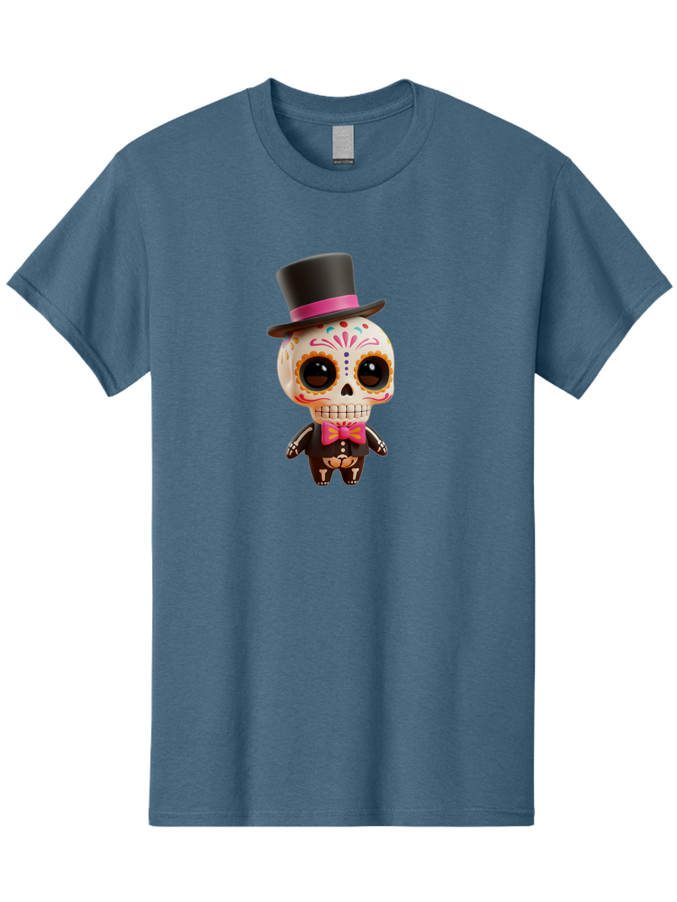 Day-Of-The-Dead-Skeleton Men'S Graphic Tee, 100% Cotton, Comfortable Casual Summer Wear, Machine Washable, Sugar Skull, Day Of The Dead, Dia De Los Muertos, Skeleton Figurine, Colorful Decorations, Festive Attire, Top Hat, Bow Tie, Bac977 2