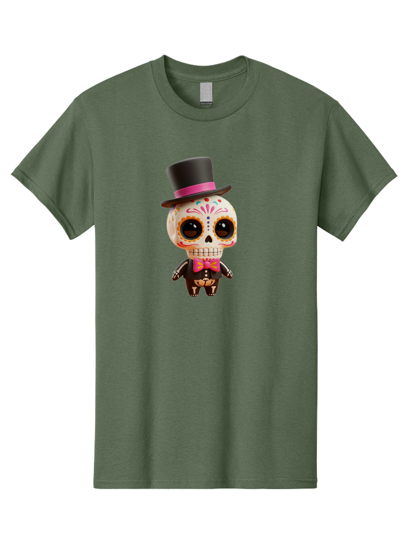 Day-Of-The-Dead-Skeleton Men'S Graphic Tee, 100% Cotton, Comfortable Casual Summer Wear, Machine Washable, Sugar Skull, Day Of The Dead, Dia De Los Muertos, Skeleton Figurine, Colorful Decorations, Festive Attire, Top Hat, Bow Tie, Bac977 12