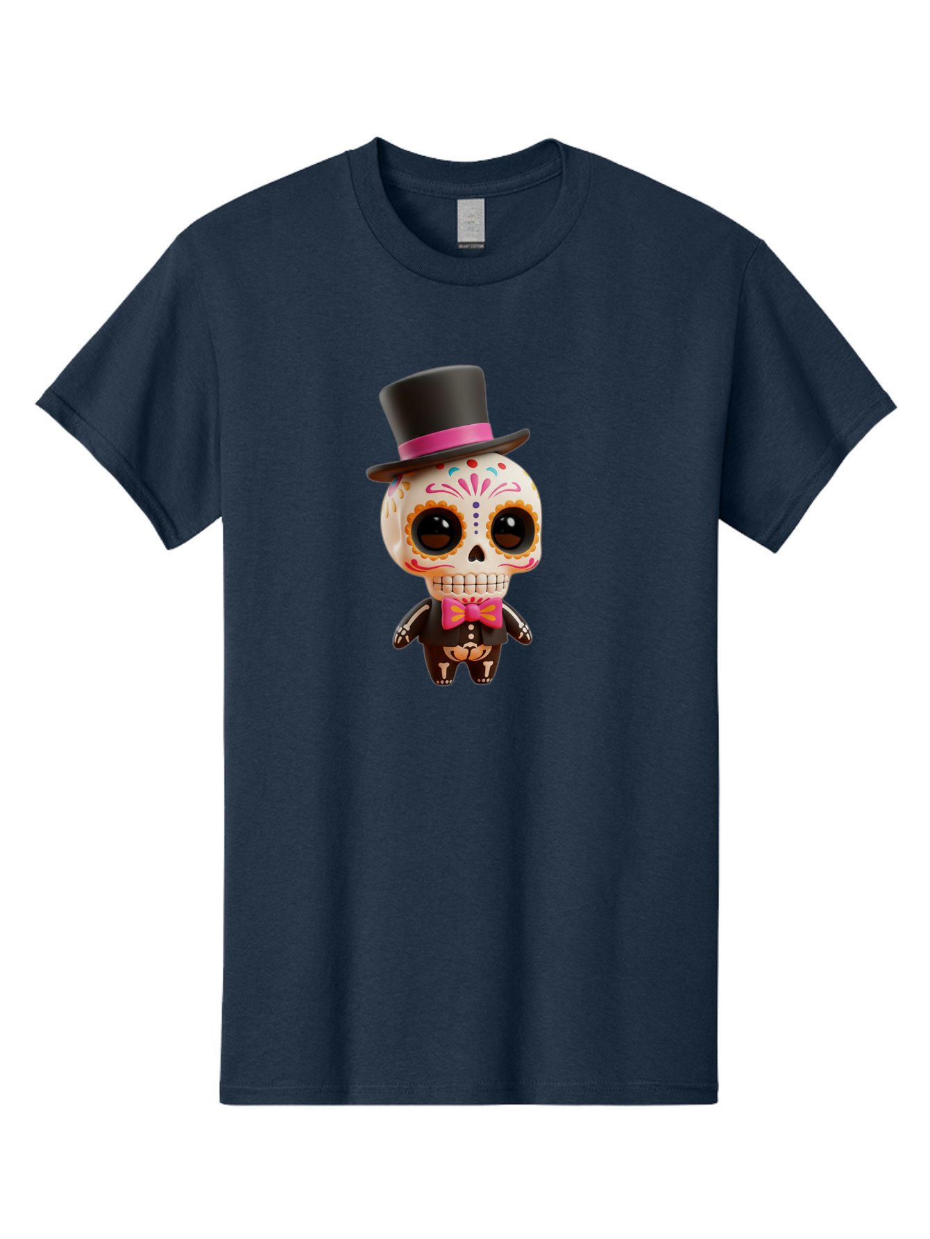 Day-Of-The-Dead-Skeleton Men'S Graphic Tee, 100% Cotton, Comfortable Casual Summer Wear, Machine Washable, Sugar Skull, Day Of The Dead, Dia De Los Muertos, Skeleton Figurine, Colorful Decorations, Festive Attire, Top Hat, Bow Tie, Bac977 5