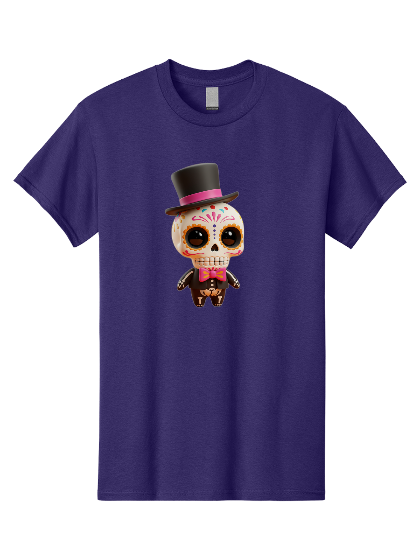 Day-Of-The-Dead-Skeleton Men'S Graphic Tee, 100% Cotton, Comfortable Casual Summer Wear, Machine Washable, Sugar Skull, Day Of The Dead, Dia De Los Muertos, Skeleton Figurine, Colorful Decorations, Festive Attire, Top Hat, Bow Tie, Bac977 3