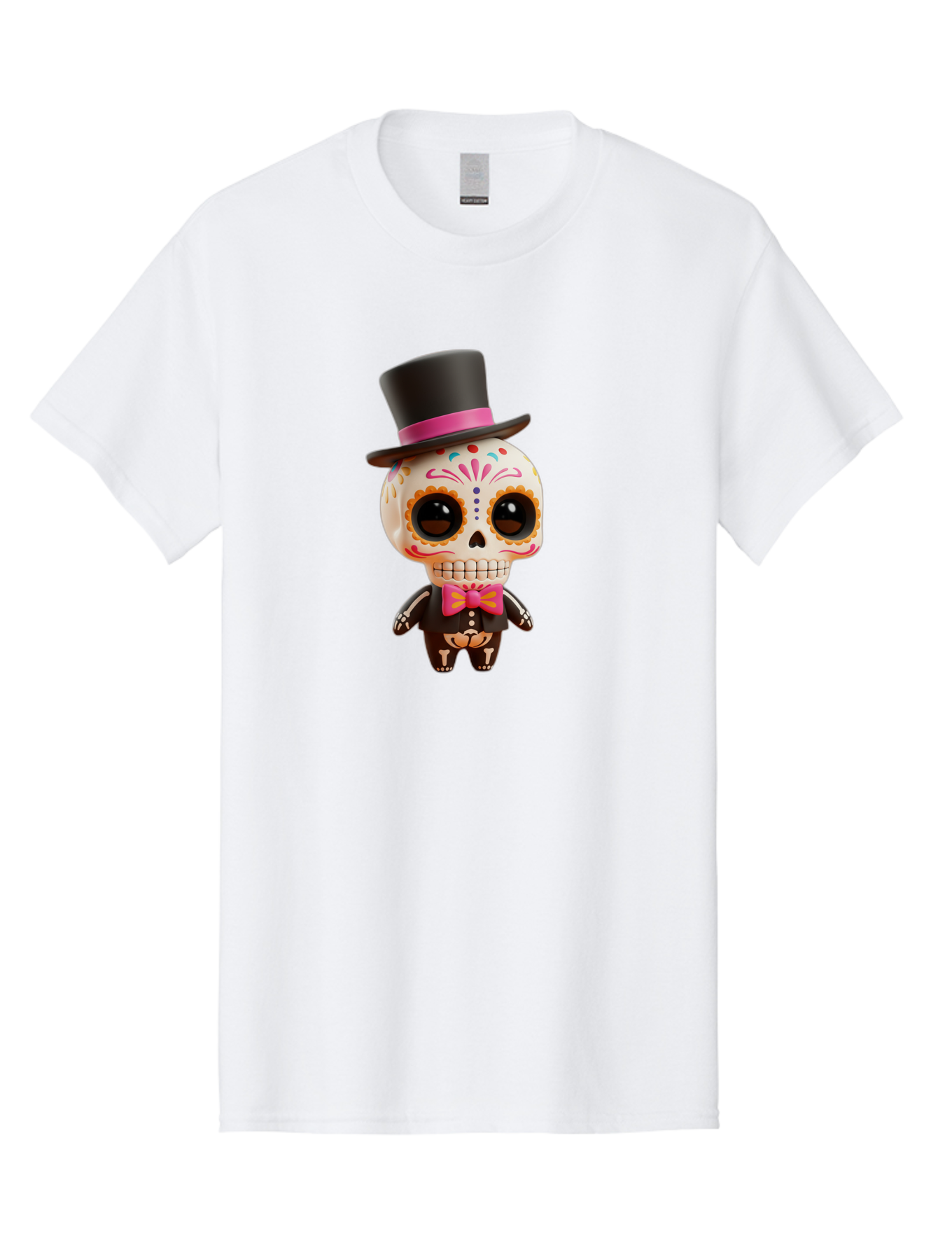 Day-Of-The-Dead-Skeleton Men'S Graphic Tee, 100% Cotton, Comfortable Casual Summer Wear, Machine Washable, Sugar Skull, Day Of The Dead, Dia De Los Muertos, Skeleton Figurine, Colorful Decorations, Festive Attire, Top Hat, Bow Tie, Bac977 1