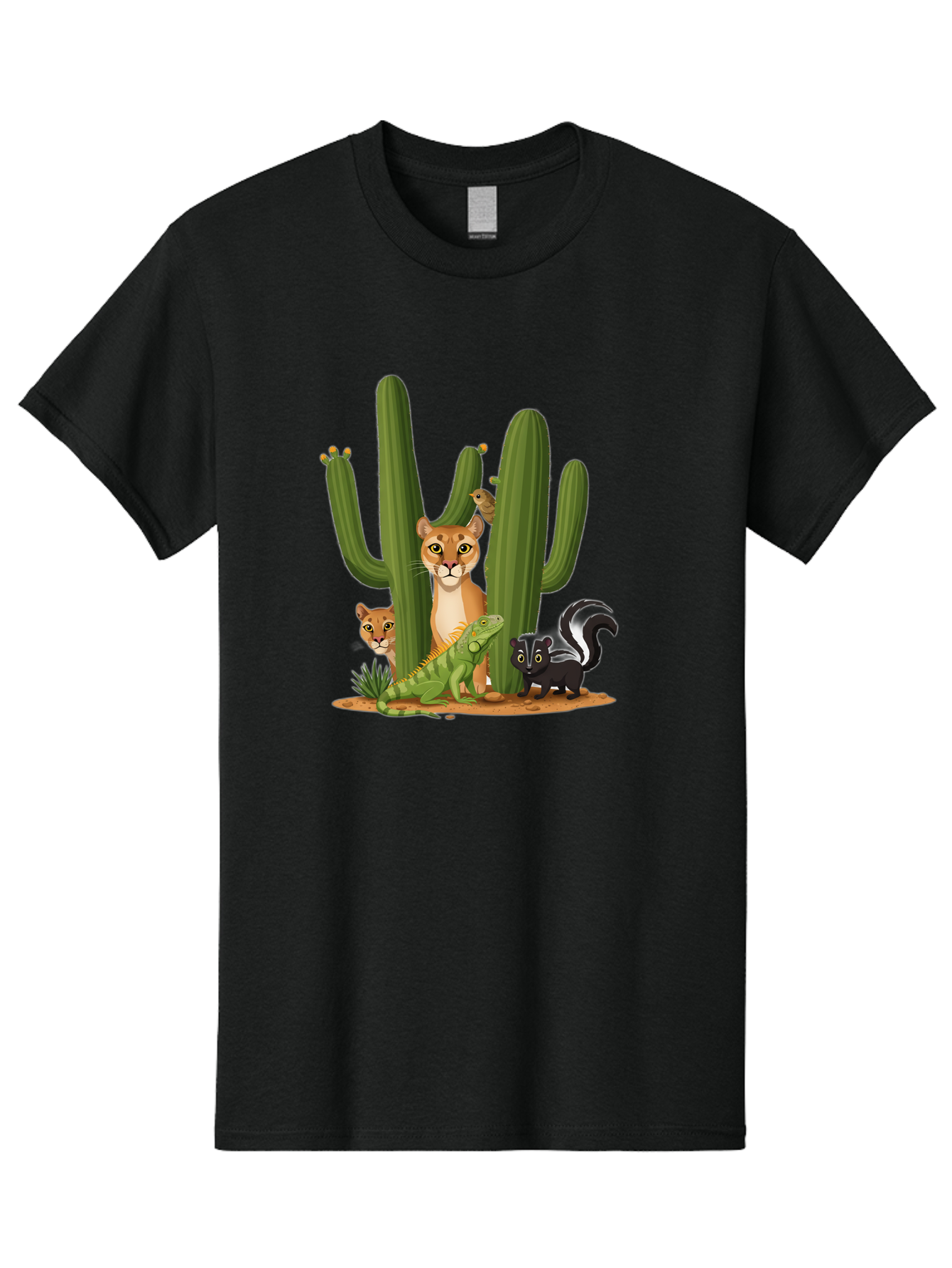 Desert-Fauna Men'S Graphic Tee, 100% Cotton, Comfortable Casual Summer Wear, Machine Washable, Cartoon Mountain Lion, Cactus, Kitten, Lizard, Skunk, Desert Animals, Wildlife, Cartoon Wildlife, Funny Animals, Desert Scenery, Cuddly Animals Bac986 8