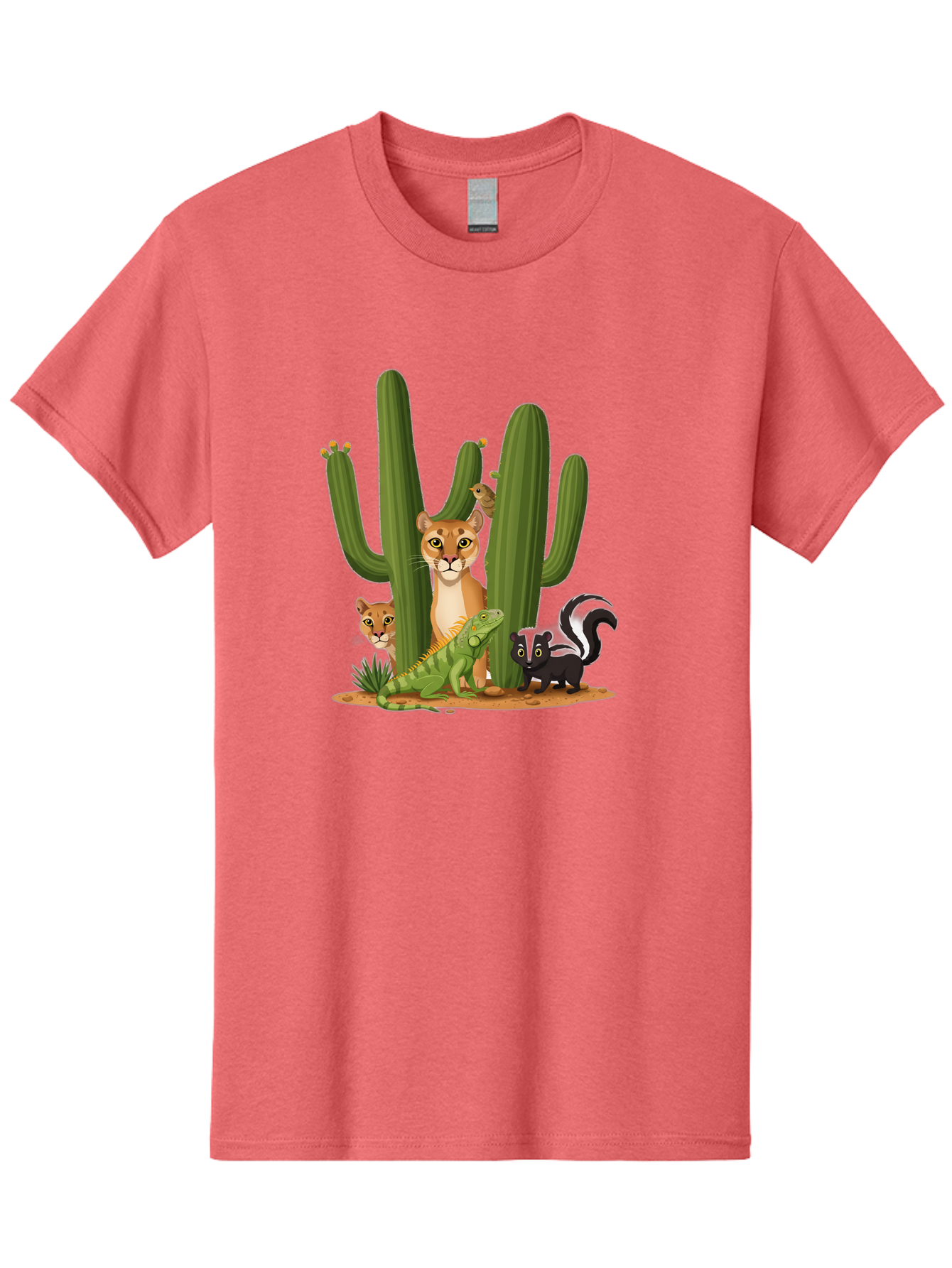 Desert-Fauna Men'S Graphic Tee, 100% Cotton, Comfortable Casual Summer Wear, Machine Washable, Cartoon Mountain Lion, Cactus, Kitten, Lizard, Skunk, Desert Animals, Wildlife, Cartoon Wildlife, Funny Animals, Desert Scenery, Cuddly Animals Bac986 6