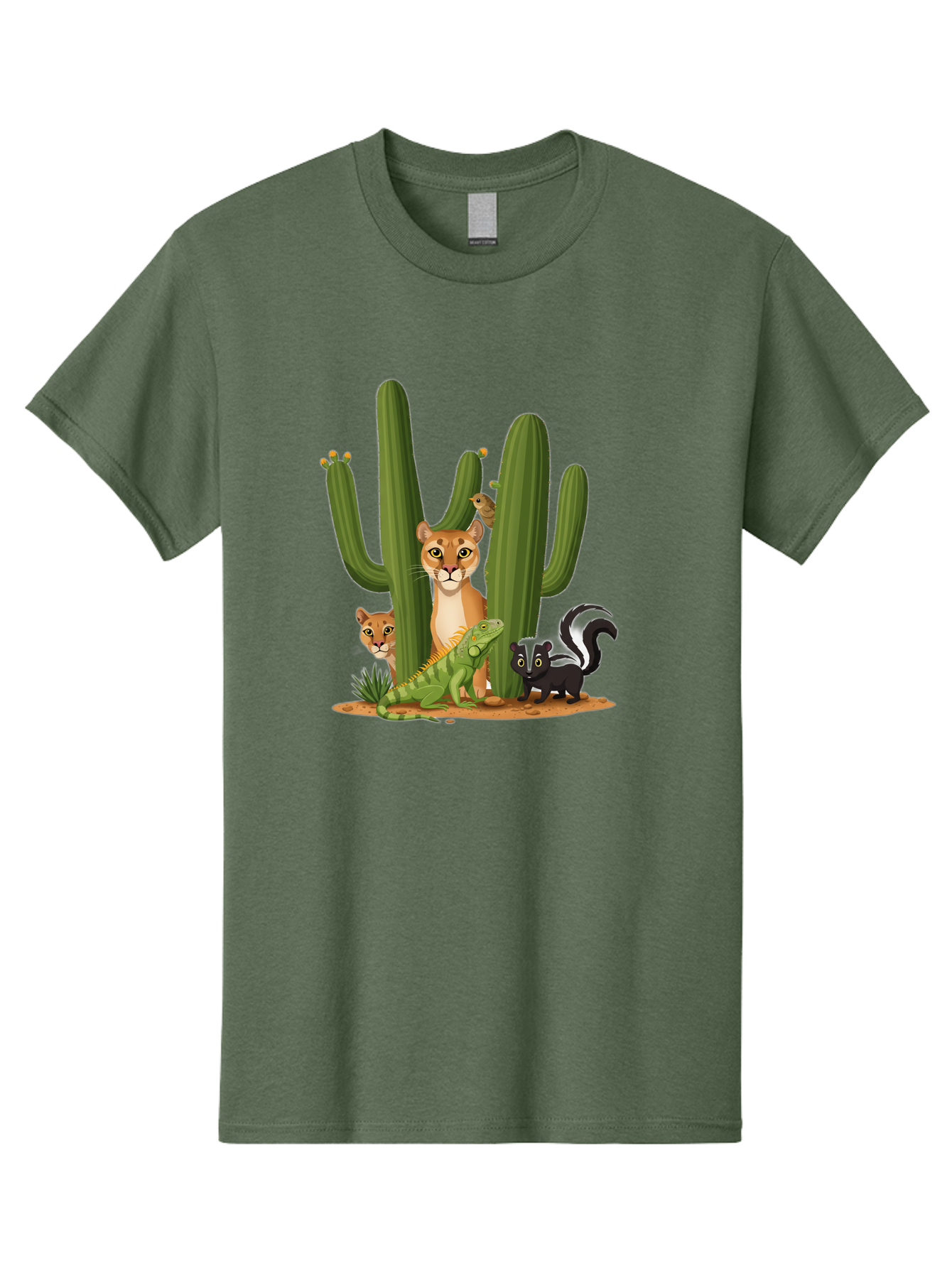 Desert-Fauna Men'S Graphic Tee, 100% Cotton, Comfortable Casual Summer Wear, Machine Washable, Cartoon Mountain Lion, Cactus, Kitten, Lizard, Skunk, Desert Animals, Wildlife, Cartoon Wildlife, Funny Animals, Desert Scenery, Cuddly Animals Bac986 3