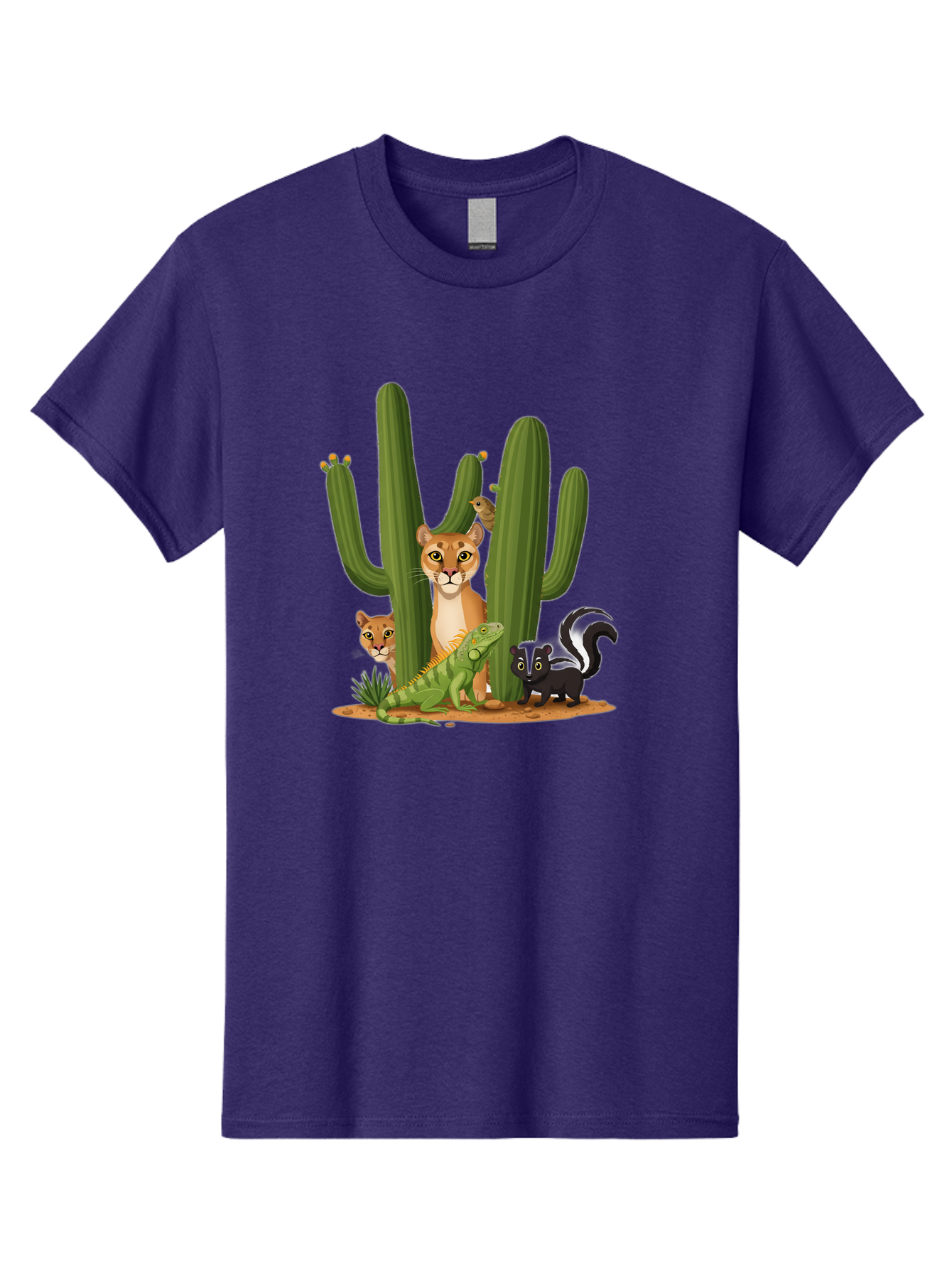 Desert-Fauna Men'S Graphic Tee, 100% Cotton, Comfortable Casual Summer Wear, Machine Washable, Cartoon Mountain Lion, Cactus, Kitten, Lizard, Skunk, Desert Animals, Wildlife, Cartoon Wildlife, Funny Animals, Desert Scenery, Cuddly Animals Bac986 12