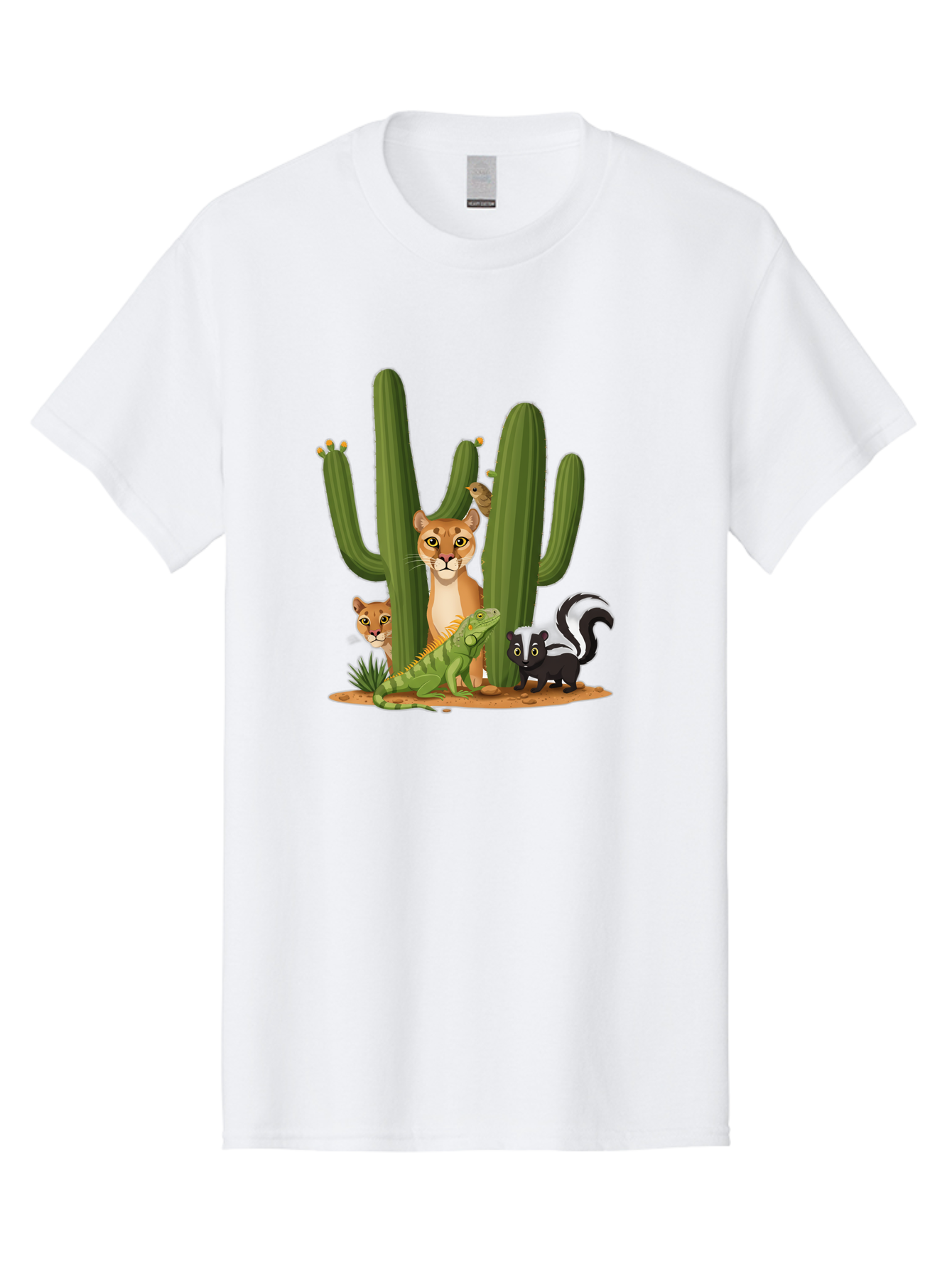 Desert-Fauna Men'S Graphic Tee, 100% Cotton, Comfortable Casual Summer Wear, Machine Washable, Cartoon Mountain Lion, Cactus, Kitten, Lizard, Skunk, Desert Animals, Wildlife, Cartoon Wildlife, Funny Animals, Desert Scenery, Cuddly Animals Bac986 9