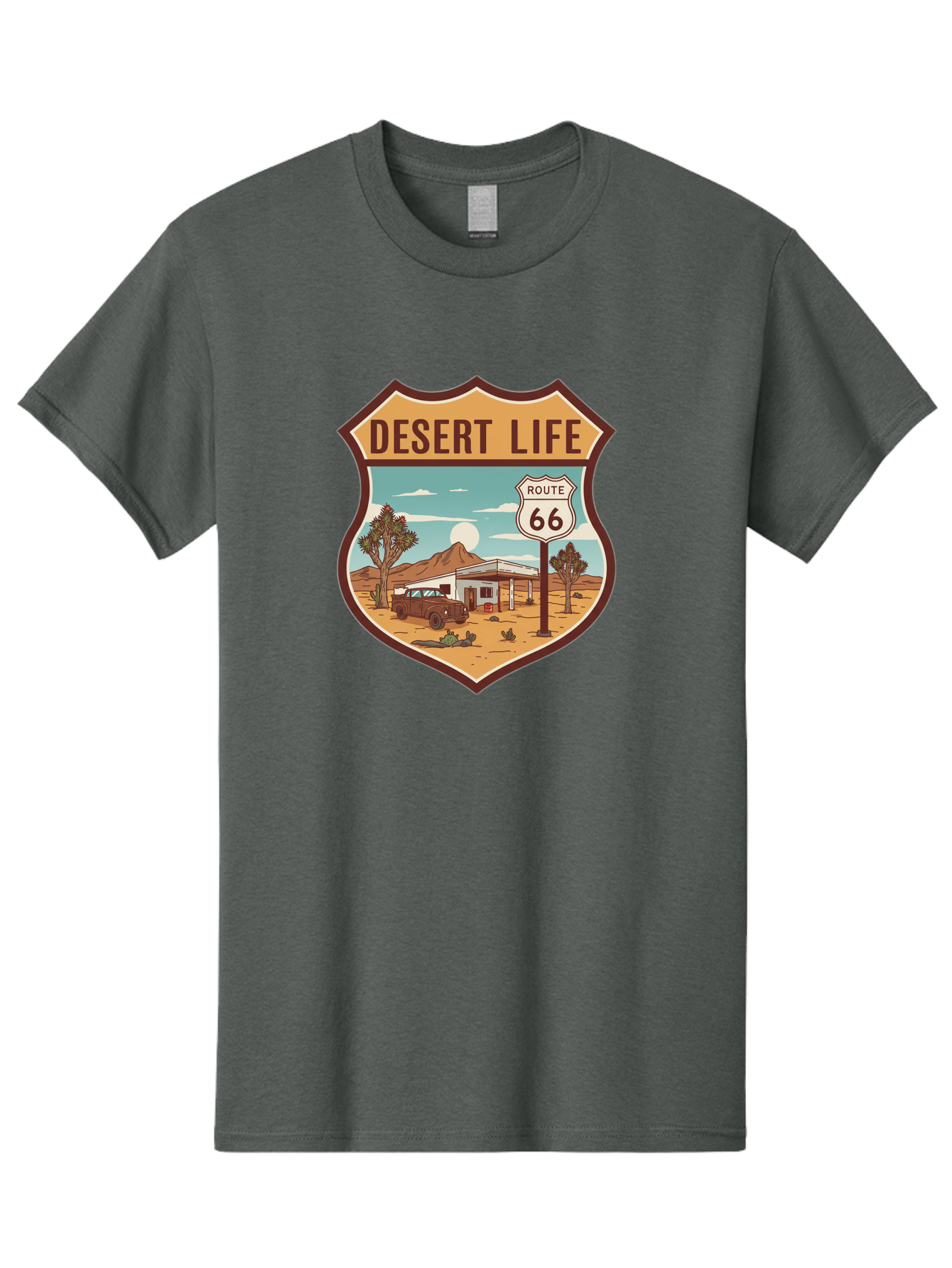 Desert-Life-2 Men'S Graphic Tee, 100% Cotton, Comfortable Casual Summer Wear, Machine Washable, Route 66, Desert Landscape, Vintage Truck, Retro-Style, Road Trip Adventure, Vintage Car, Route 66 Sign, Cacti, Mountains, Open Road, Bac988 15