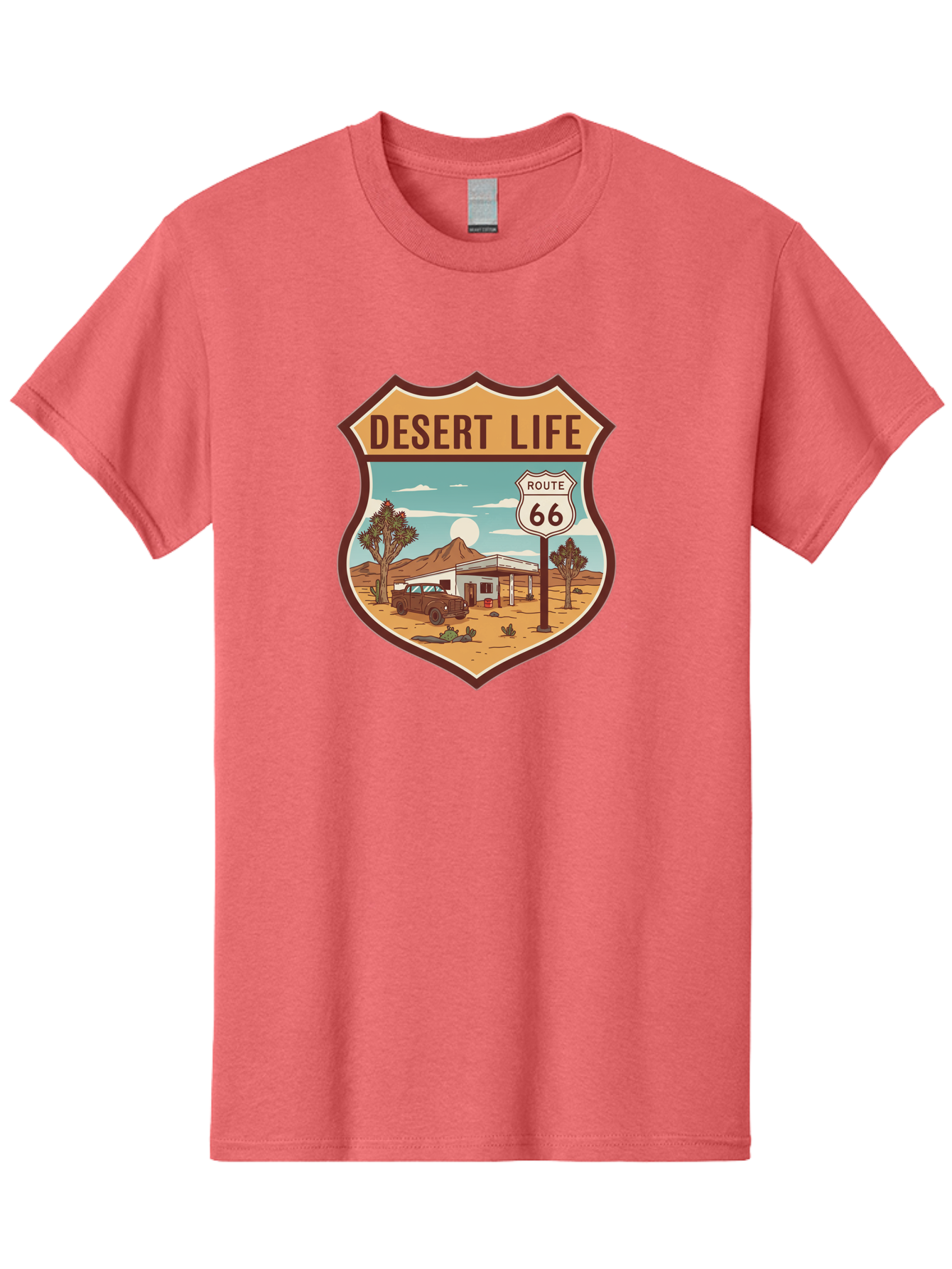 Desert-Life-2 Men'S Graphic Tee, 100% Cotton, Comfortable Casual Summer Wear, Machine Washable, Route 66, Desert Landscape, Vintage Truck, Retro-Style, Road Trip Adventure, Vintage Car, Route 66 Sign, Cacti, Mountains, Open Road, Bac988 10