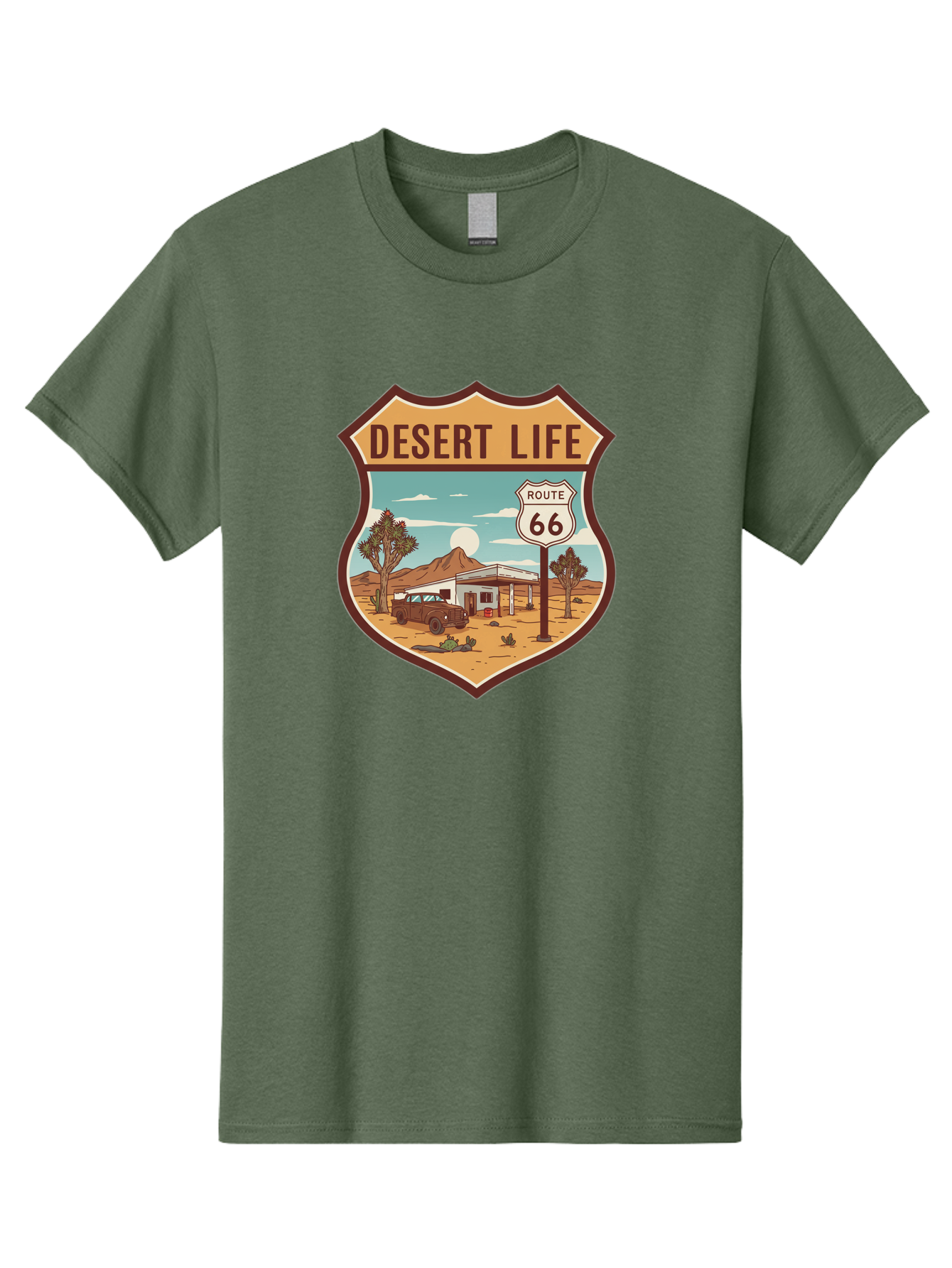 Desert-Life-2 Men'S Graphic Tee, 100% Cotton, Comfortable Casual Summer Wear, Machine Washable, Route 66, Desert Landscape, Vintage Truck, Retro-Style, Road Trip Adventure, Vintage Car, Route 66 Sign, Cacti, Mountains, Open Road, Bac988 11