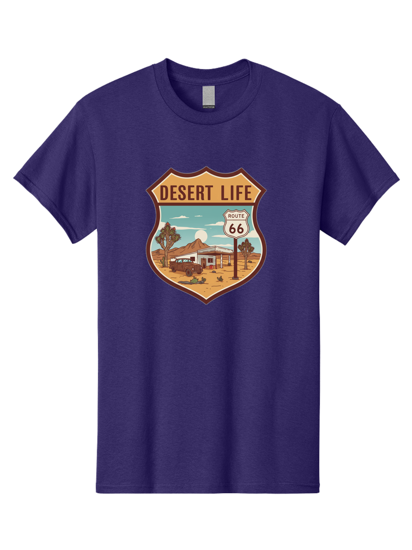 Desert-Life-2 Men'S Graphic Tee, 100% Cotton, Comfortable Casual Summer Wear, Machine Washable, Route 66, Desert Landscape, Vintage Truck, Retro-Style, Road Trip Adventure, Vintage Car, Route 66 Sign, Cacti, Mountains, Open Road, Bac988 1