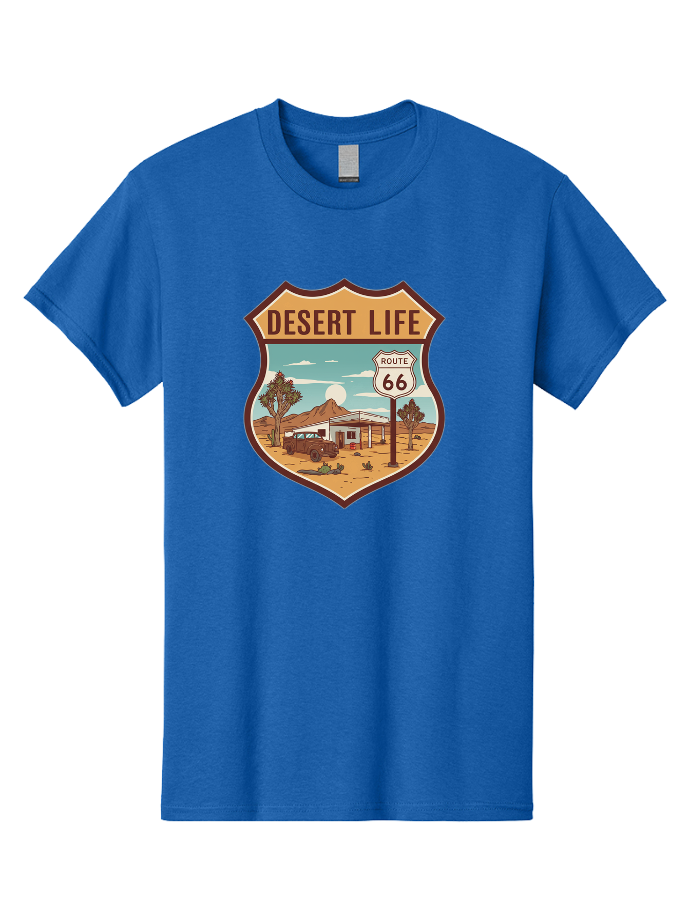 Desert-Life-2 Men'S Graphic Tee, 100% Cotton, Comfortable Casual Summer Wear, Machine Washable, Route 66, Desert Landscape, Vintage Truck, Retro-Style, Road Trip Adventure, Vintage Car, Route 66 Sign, Cacti, Mountains, Open Road, Bac988 14