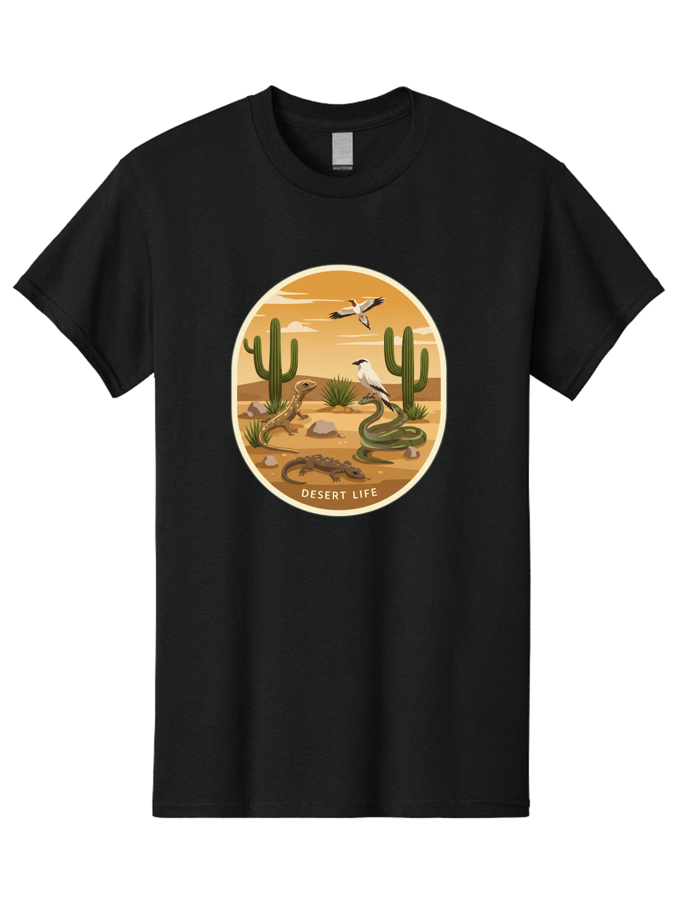 Desert-Life-4 Men'S Graphic Tee, 100% Cotton, Comfortable Casual Summer Wear, Machine Washable, Desert Wildlife, Cacti, Lizards, Snakes, Birds, Desert Scenery, Wildlife Habitat, Arid Landscape, Nature Illustration, Outdoor Wildlife, Bac990 15