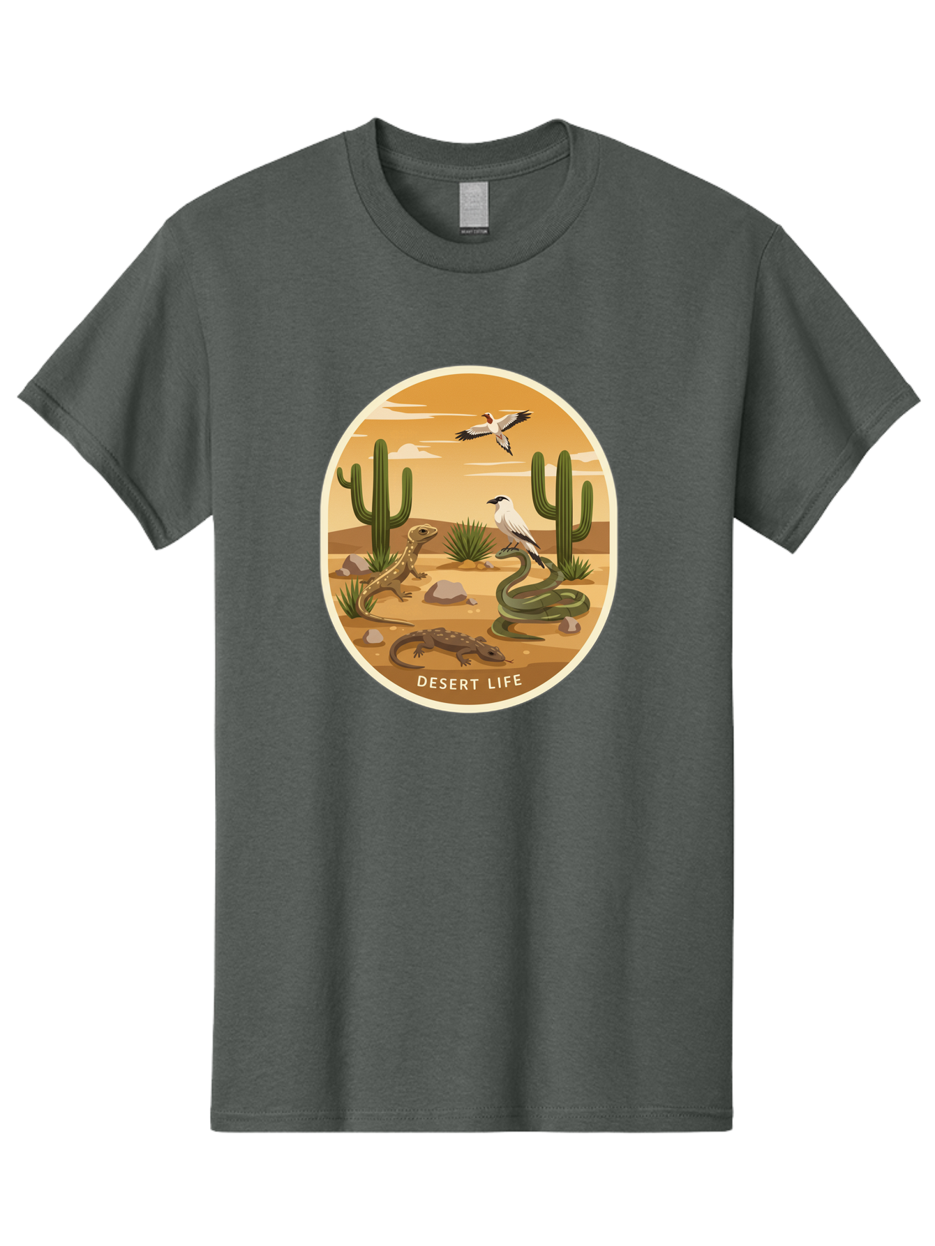 Desert-Life-4 Men'S Graphic Tee, 100% Cotton, Comfortable Casual Summer Wear, Machine Washable, Desert Wildlife, Cacti, Lizards, Snakes, Birds, Desert Scenery, Wildlife Habitat, Arid Landscape, Nature Illustration, Outdoor Wildlife, Bac990 10