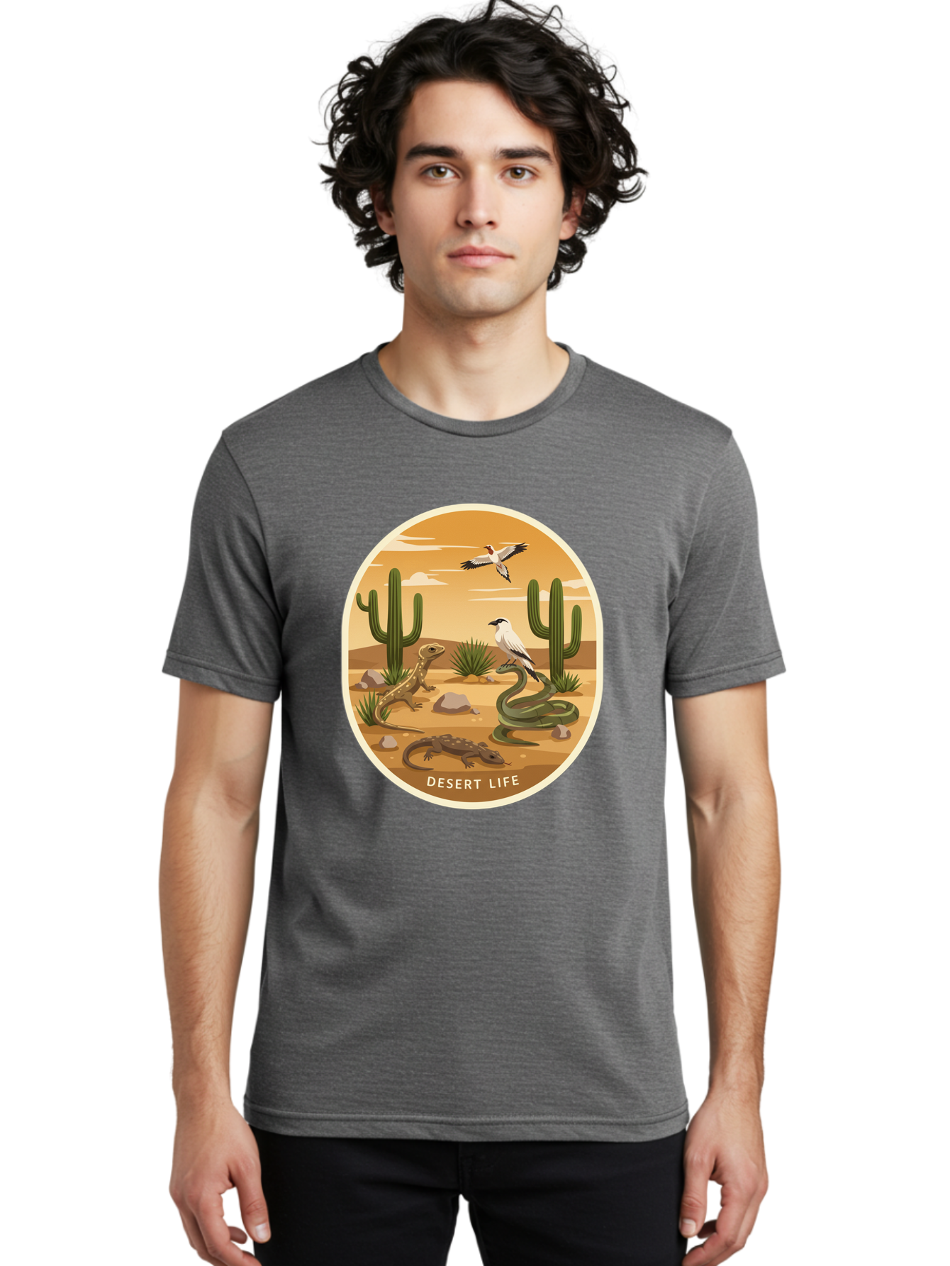 Desert-Life-4 Men'S Graphic Tee, 100% Cotton, Comfortable Casual Summer Wear, Machine Washable, Desert Wildlife, Cacti, Lizards, Snakes, Birds, Desert Scenery, Wildlife Habitat, Arid Landscape, Nature Illustration, Outdoor Wildlife, Bac990 29