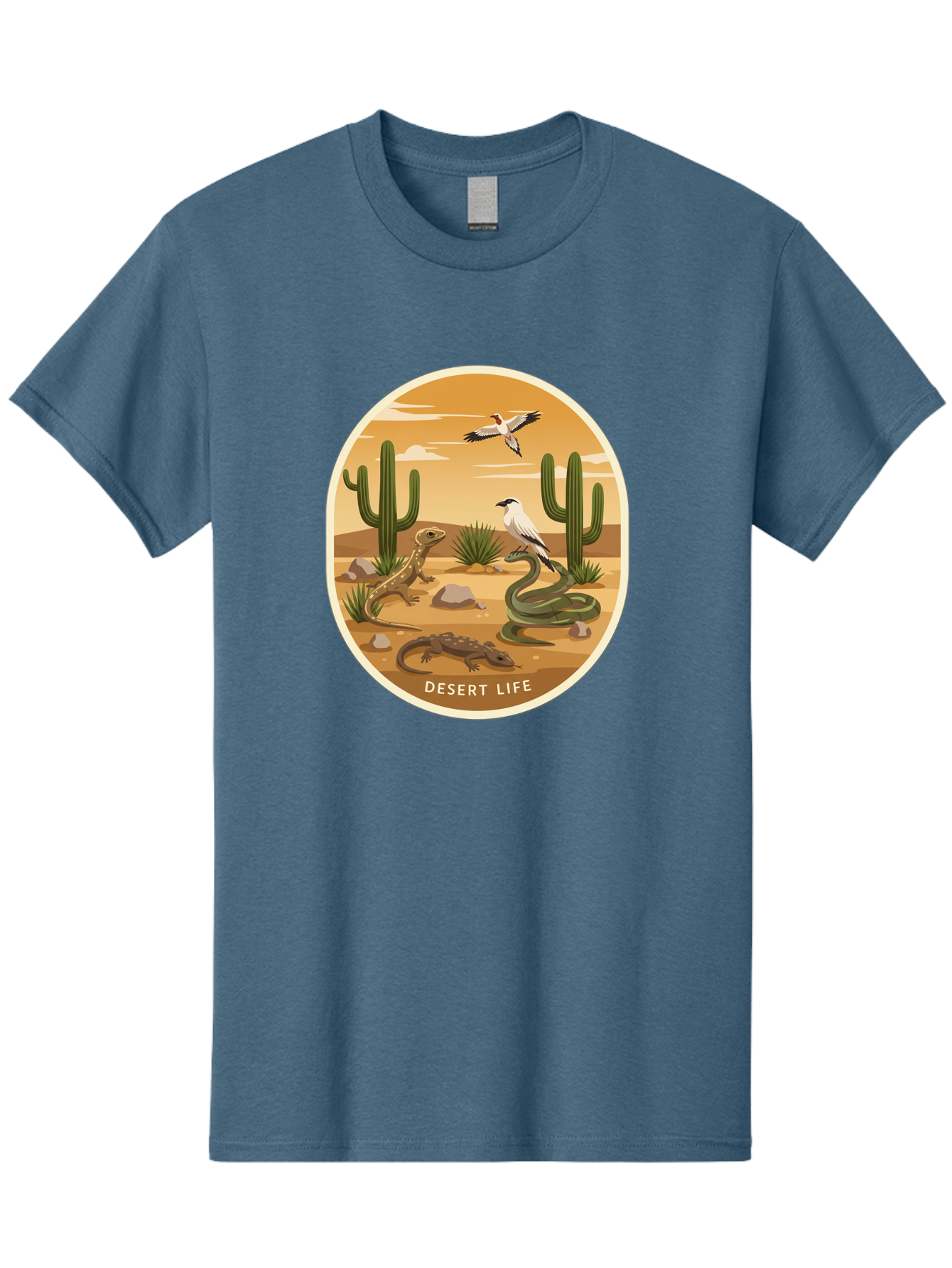 Desert-Life-4 Men'S Graphic Tee, 100% Cotton, Comfortable Casual Summer Wear, Machine Washable, Desert Wildlife, Cacti, Lizards, Snakes, Birds, Desert Scenery, Wildlife Habitat, Arid Landscape, Nature Illustration, Outdoor Wildlife, Bac990 11