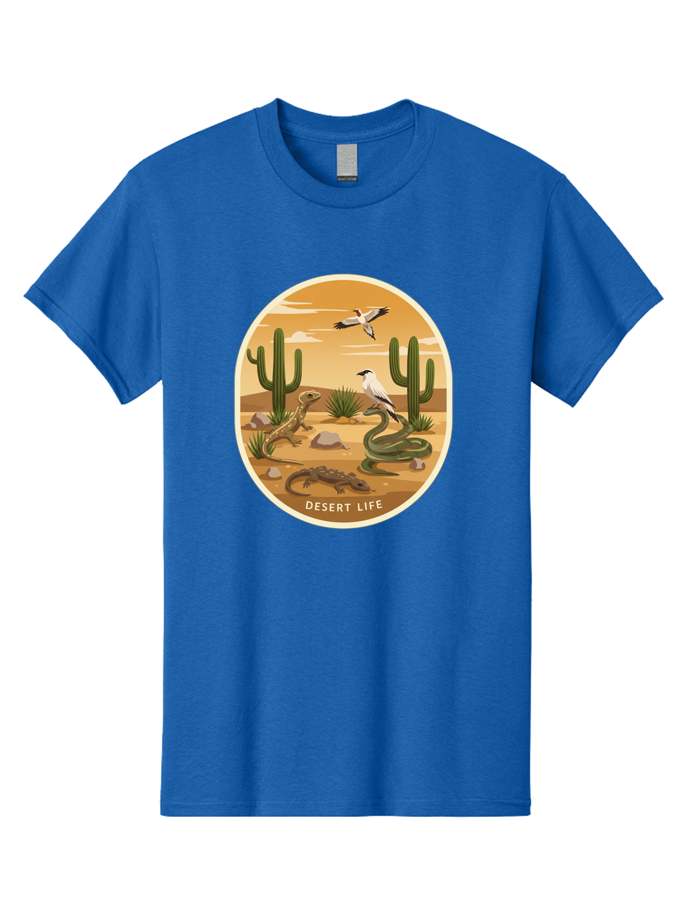 Desert-Life-4 Men'S Graphic Tee, 100% Cotton, Comfortable Casual Summer Wear, Machine Washable, Desert Wildlife, Cacti, Lizards, Snakes, Birds, Desert Scenery, Wildlife Habitat, Arid Landscape, Nature Illustration, Outdoor Wildlife, Bac990 12
