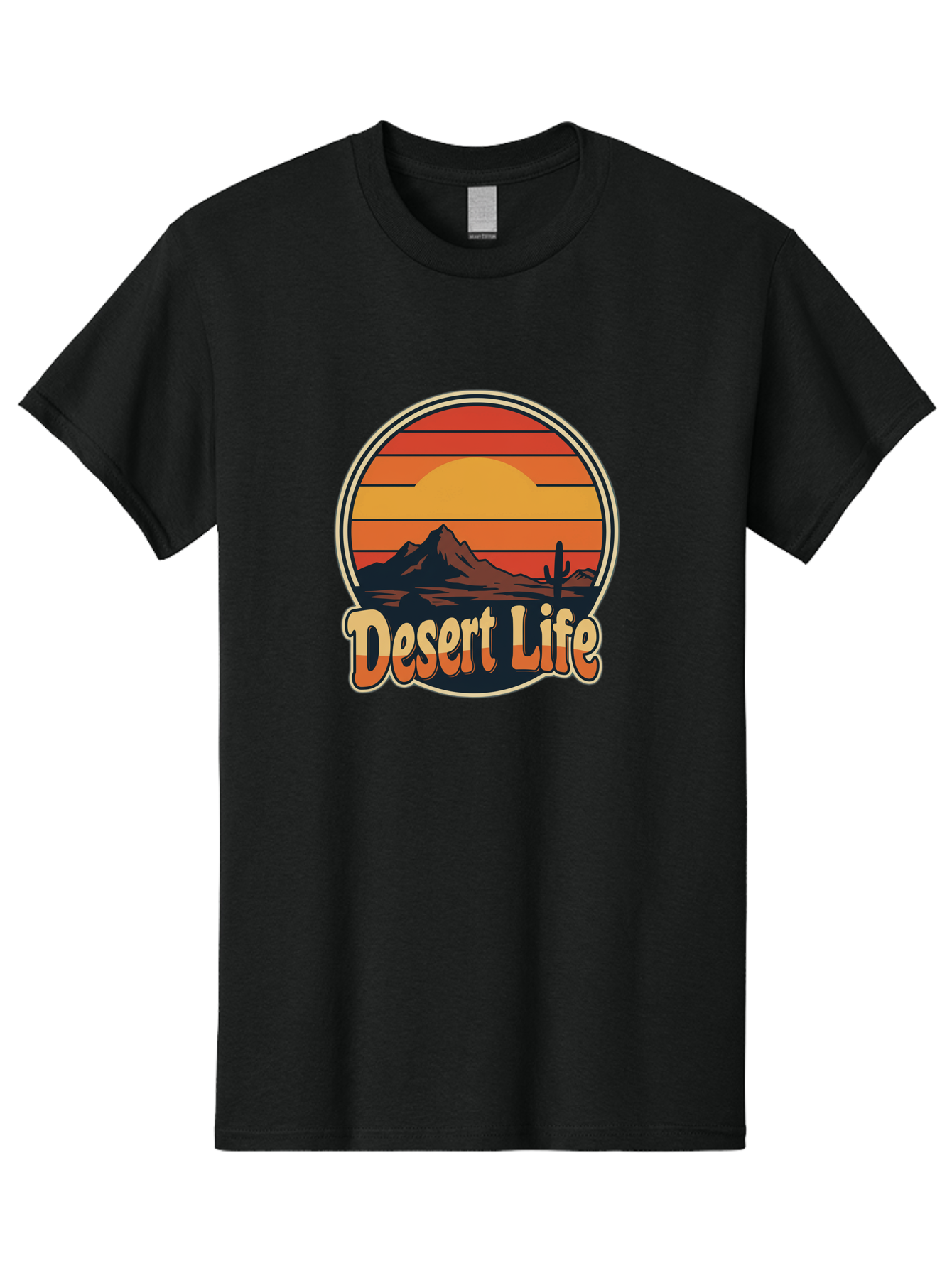 Desert-Life Men'S Graphic Tee, 100% Cotton, Comfortable Casual Summer Wear, Machine Washable, Desert Landscape, Sunset Scene, Mountainous Terrain, Cactus Silhouette, Vibrant Colors, Orange Hues, Desert Scenery, Mountain Peaks, Bac994 14