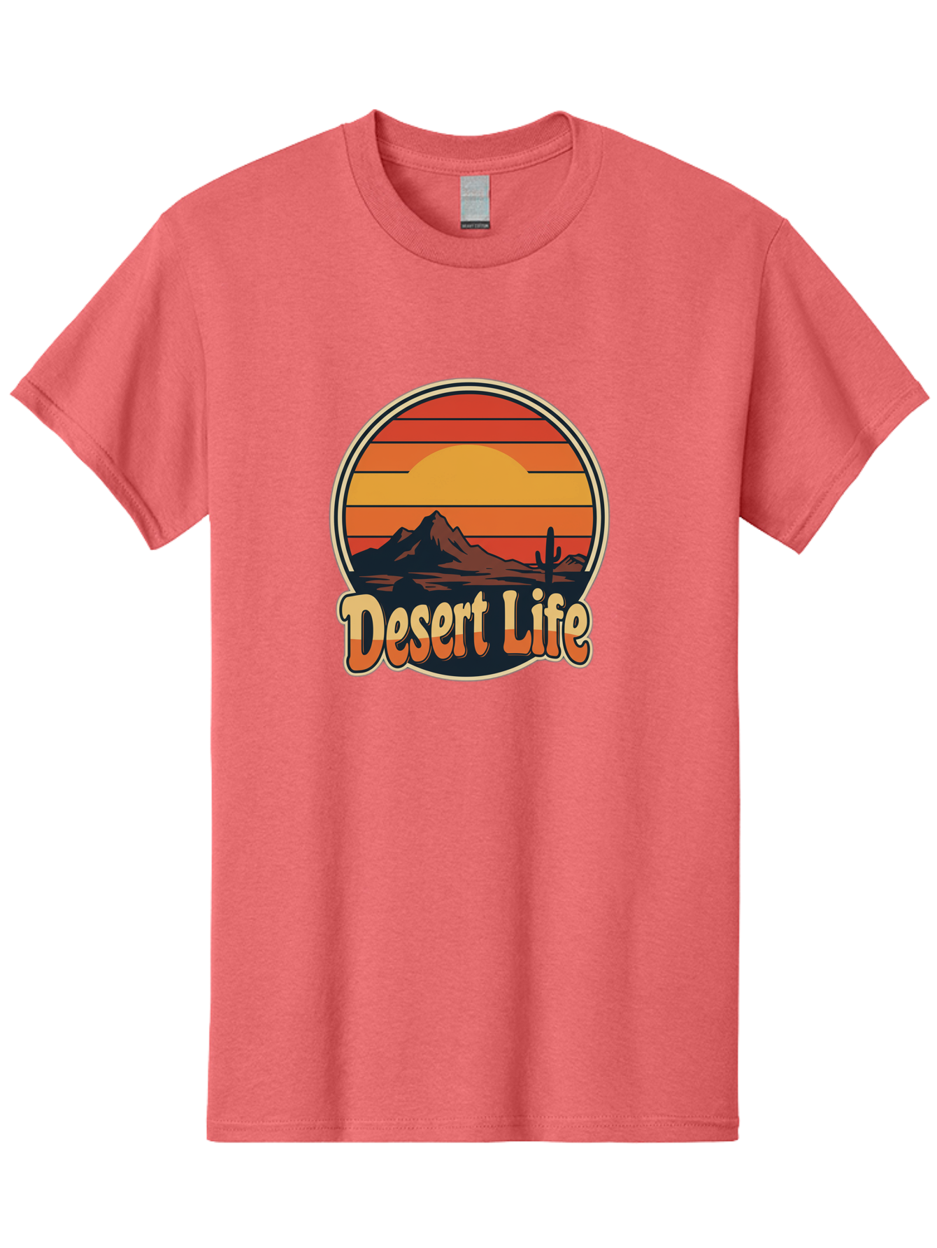 Desert-Life Men'S Graphic Tee, 100% Cotton, Comfortable Casual Summer Wear, Machine Washable, Desert Landscape, Sunset Scene, Mountainous Terrain, Cactus Silhouette, Vibrant Colors, Orange Hues, Desert Scenery, Mountain Peaks, Bac994 15