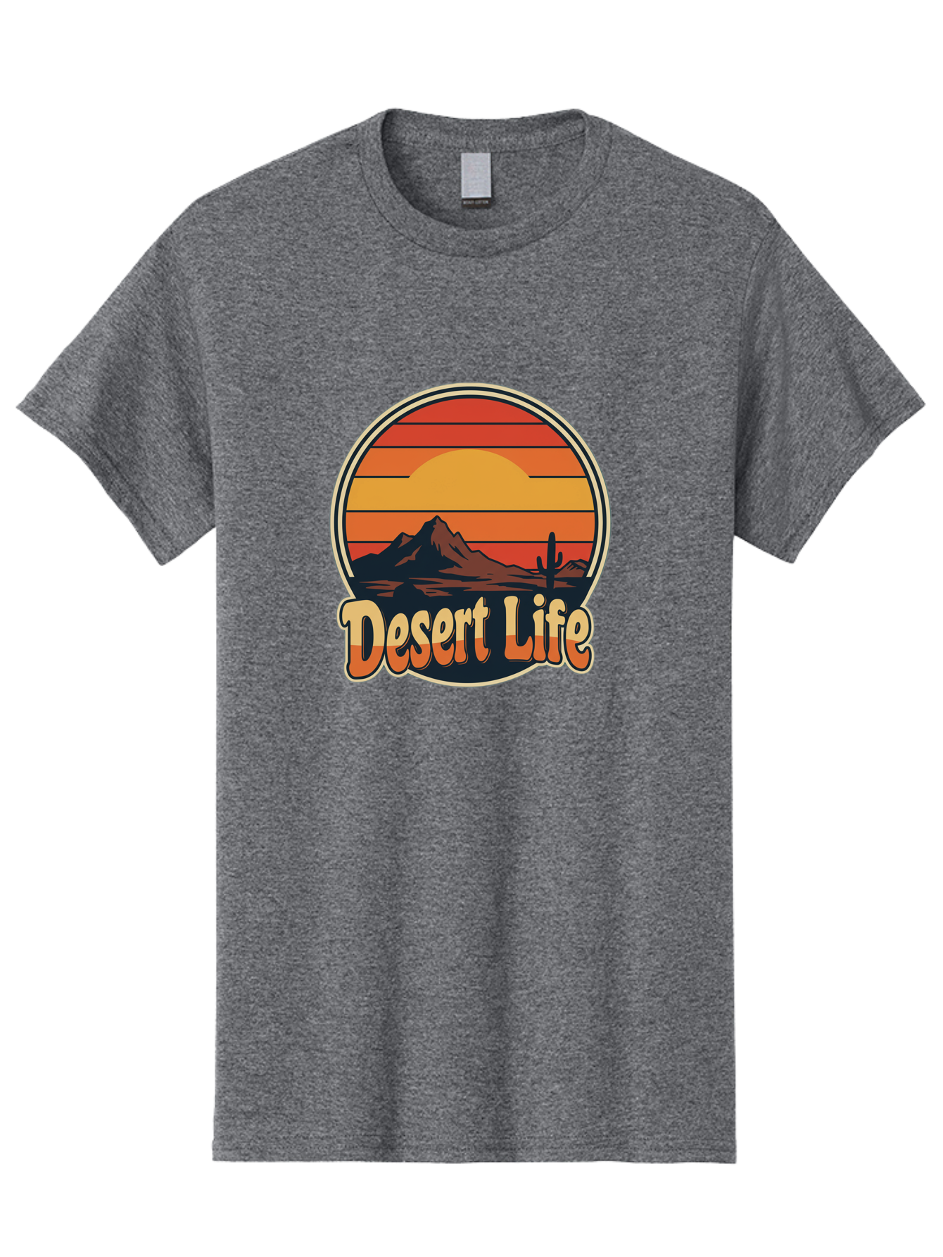 Desert-Life Men'S Graphic Tee, 100% Cotton, Comfortable Casual Summer Wear, Machine Washable, Desert Landscape, Sunset Scene, Mountainous Terrain, Cactus Silhouette, Vibrant Colors, Orange Hues, Desert Scenery, Mountain Peaks, Bac994 5