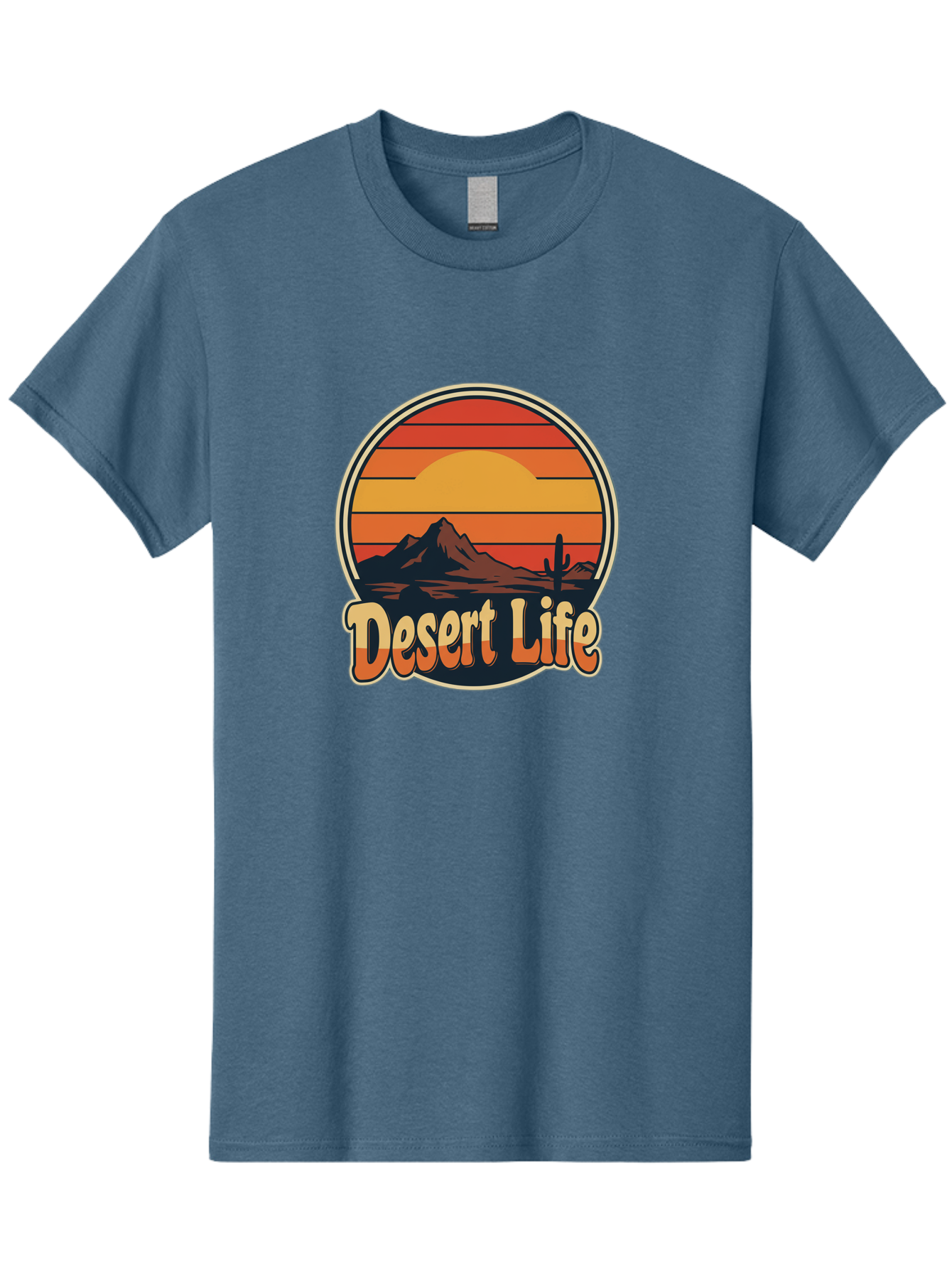 Desert-Life Men'S Graphic Tee, 100% Cotton, Comfortable Casual Summer Wear, Machine Washable, Desert Landscape, Sunset Scene, Mountainous Terrain, Cactus Silhouette, Vibrant Colors, Orange Hues, Desert Scenery, Mountain Peaks, Bac994 12