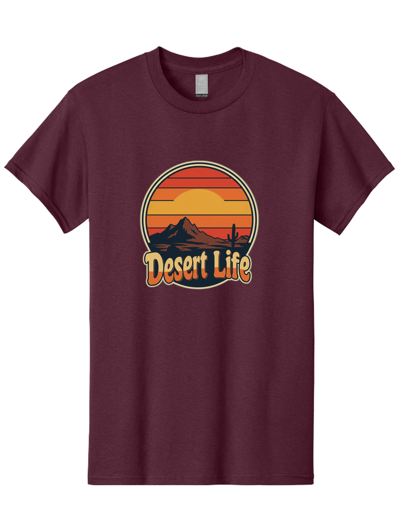 Desert-Life Men'S Graphic Tee, 100% Cotton, Comfortable Casual Summer Wear, Machine Washable, Desert Landscape, Sunset Scene, Mountainous Terrain, Cactus Silhouette, Vibrant Colors, Orange Hues, Desert Scenery, Mountain Peaks, Bac994 9