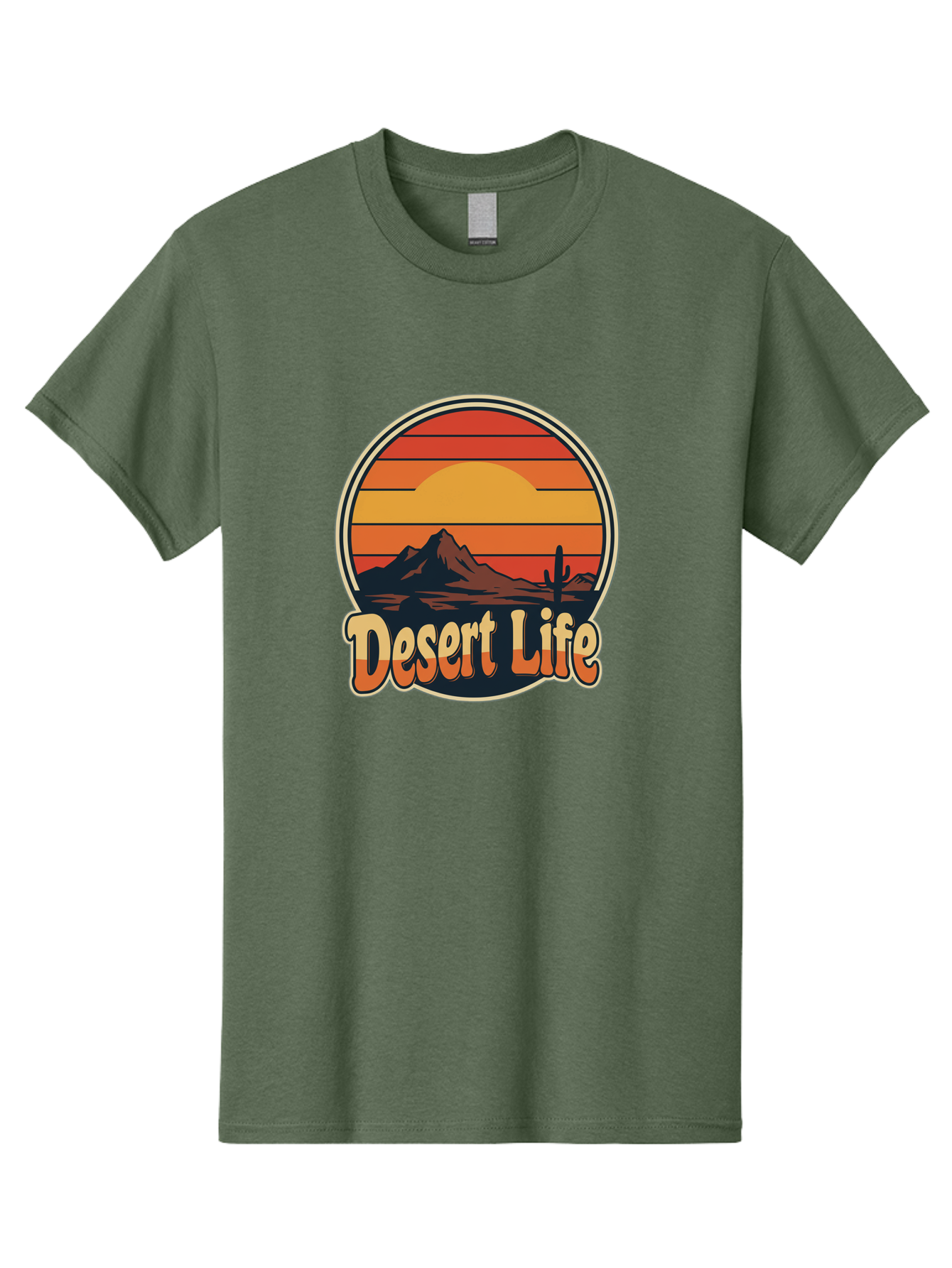 Desert-Life Men'S Graphic Tee, 100% Cotton, Comfortable Casual Summer Wear, Machine Washable, Desert Landscape, Sunset Scene, Mountainous Terrain, Cactus Silhouette, Vibrant Colors, Orange Hues, Desert Scenery, Mountain Peaks, Bac994 8