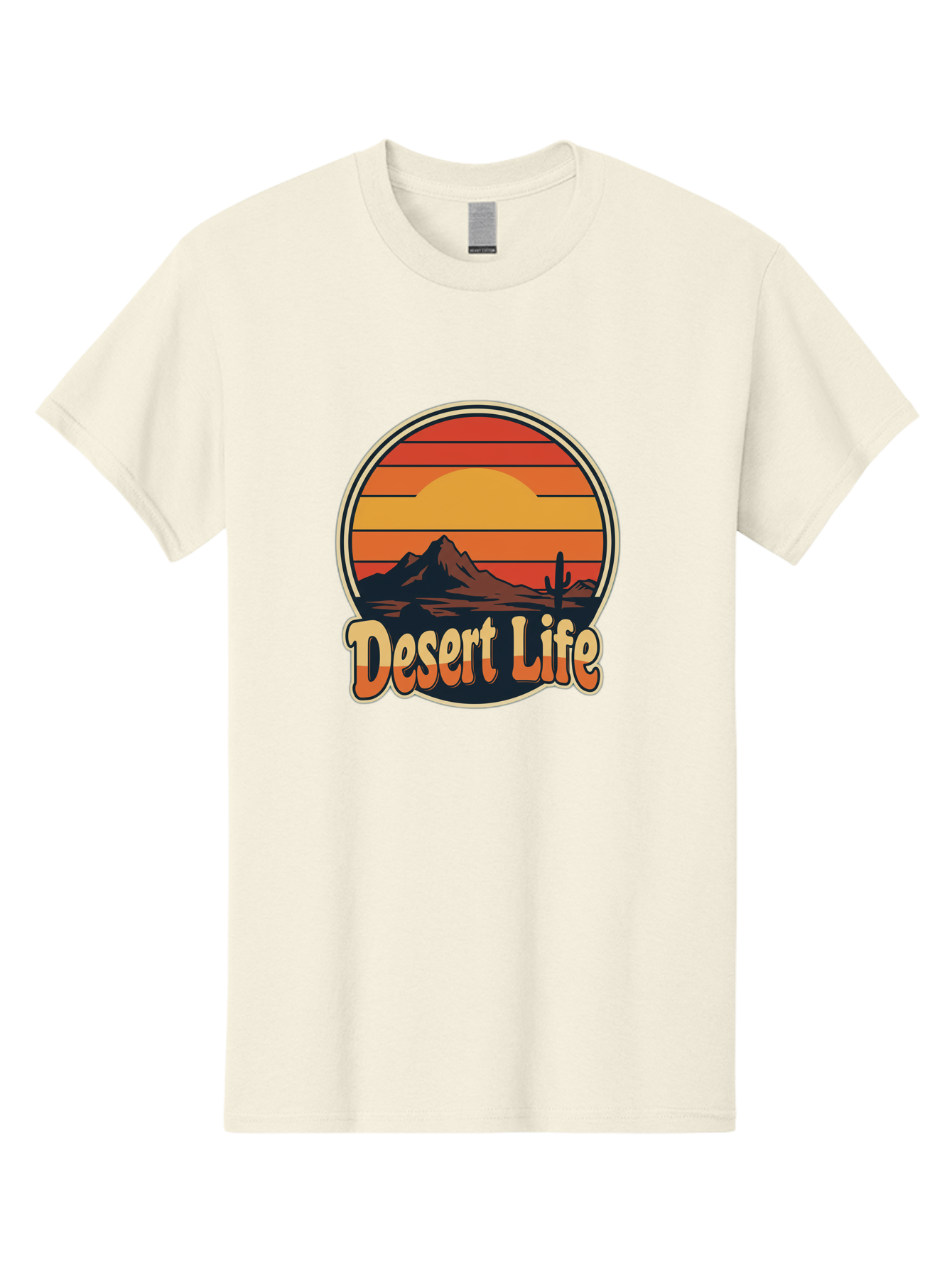 Desert-Life Men'S Graphic Tee, 100% Cotton, Comfortable Casual Summer Wear, Machine Washable, Desert Landscape, Sunset Scene, Mountainous Terrain, Cactus Silhouette, Vibrant Colors, Orange Hues, Desert Scenery, Mountain Peaks, Bac994 11